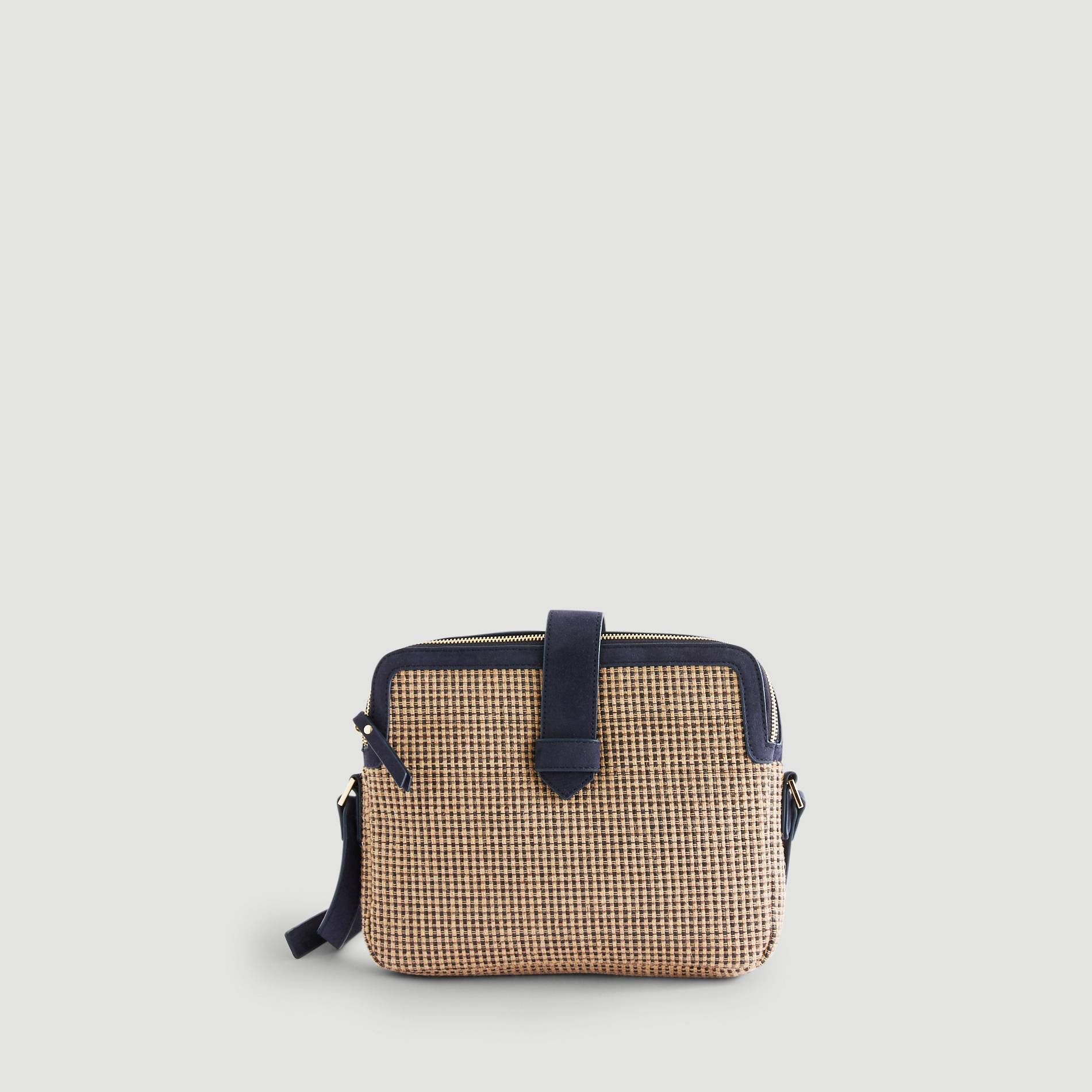 Sac double compartiments en jute, Bleu marine, large image number 1.0