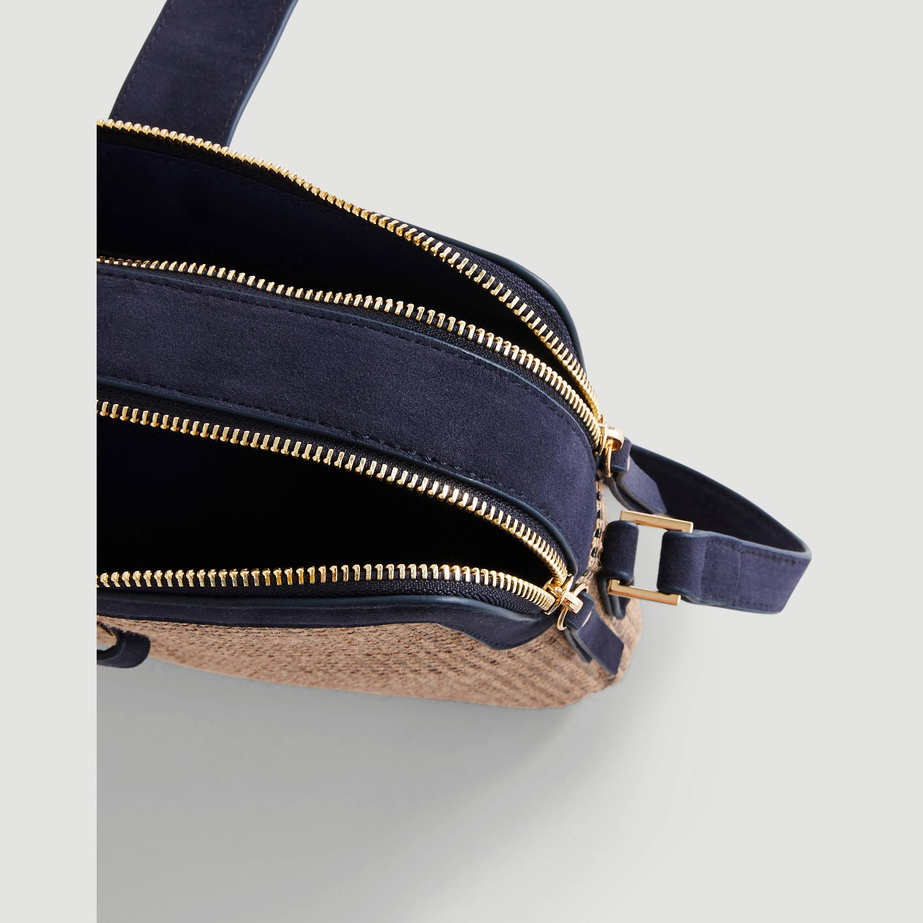 Sac double compartiments en jute, Bleu marine, large image number 2.0