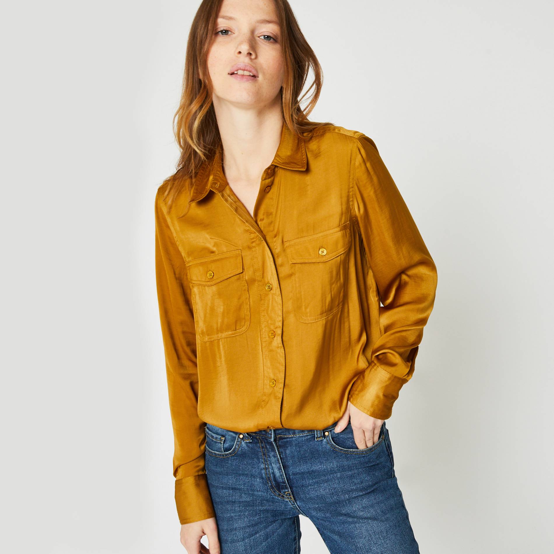 Chemise effet satine, Bronze, large image number 0.0