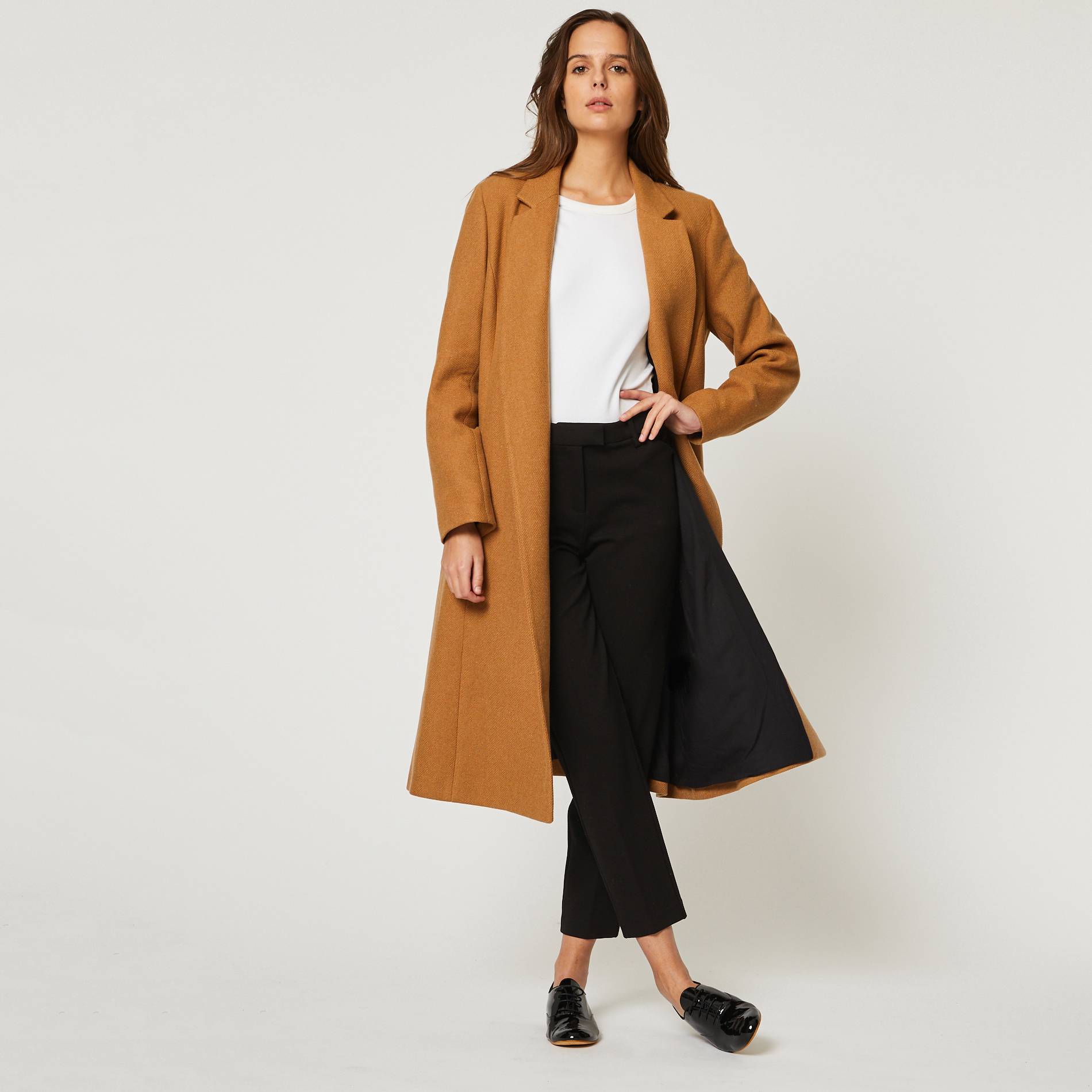 Manteau lainage ceinture, Beige, large image number 0.0
