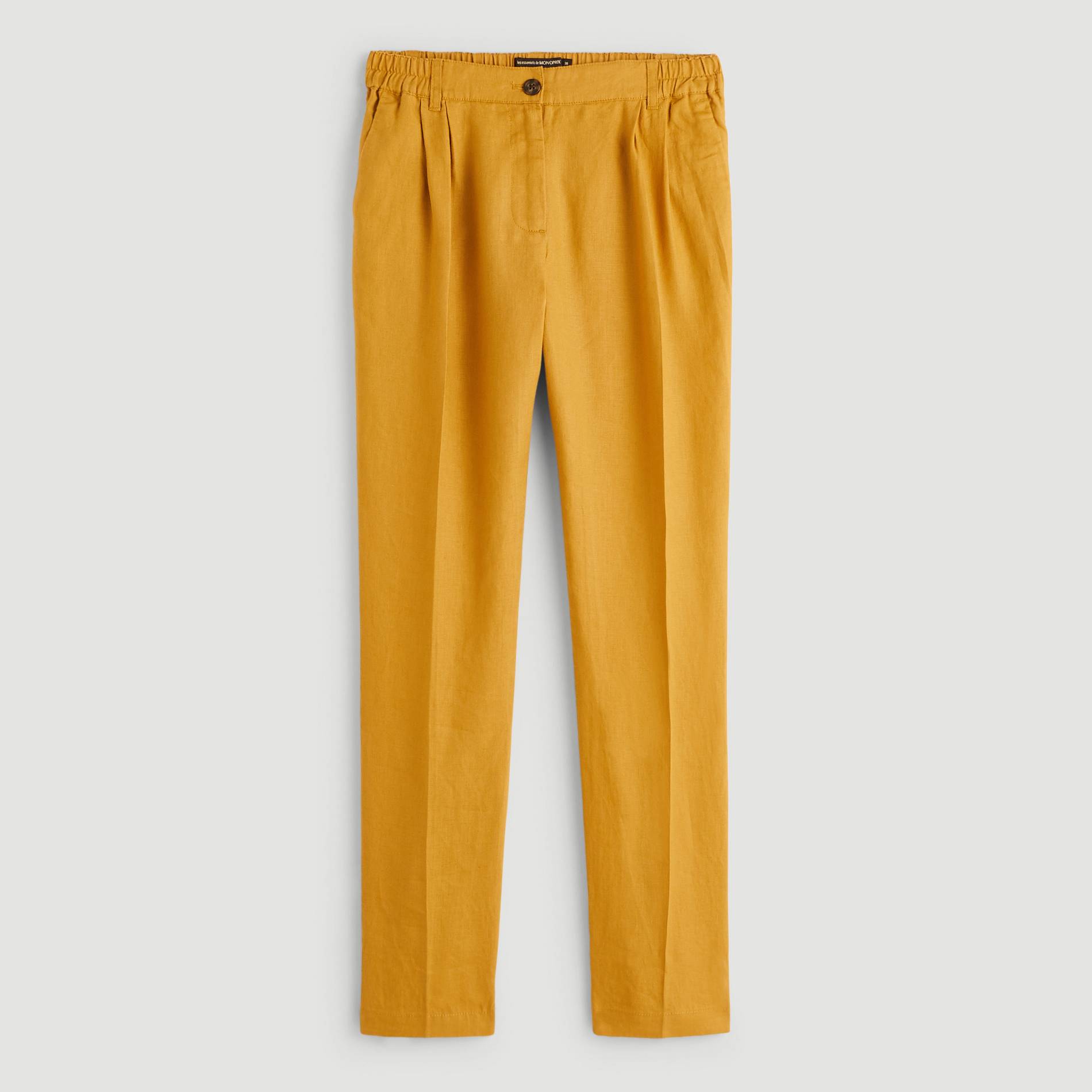 Pantalon carotte en lin, Moutarde, large image number 2.0