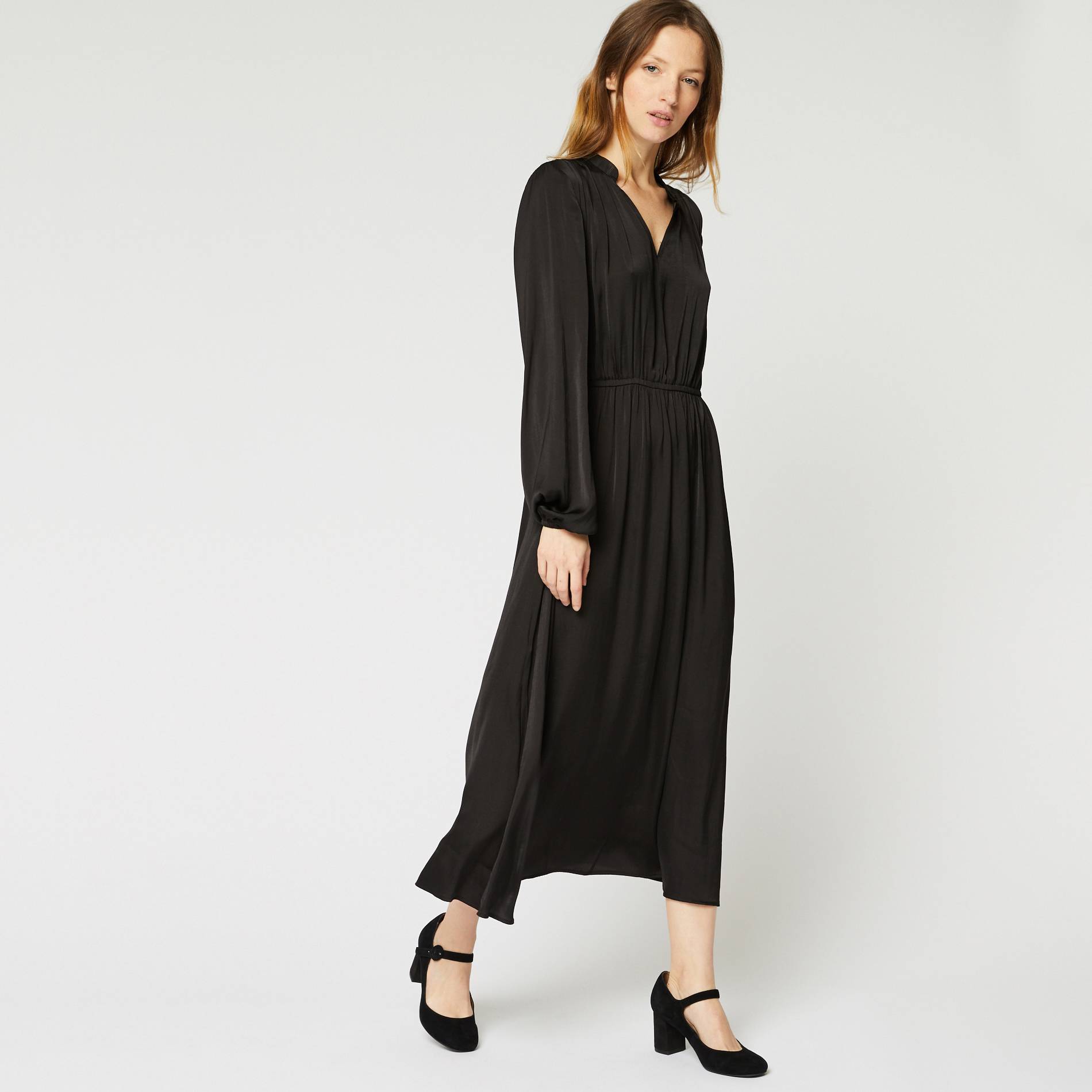 Robe longue effet satine, Noir, large image number 0