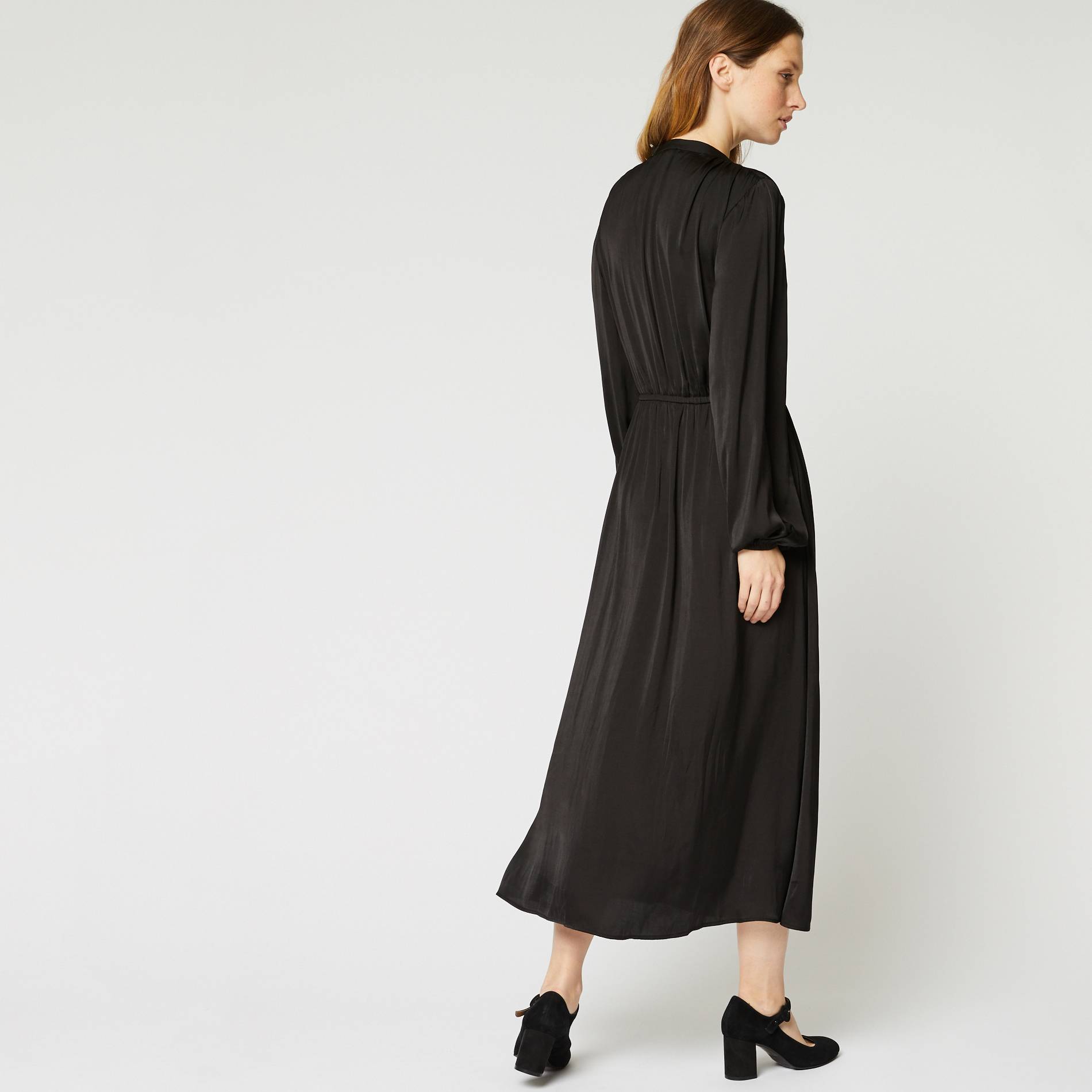 Robe longue effet satine, Noir, large image number 1