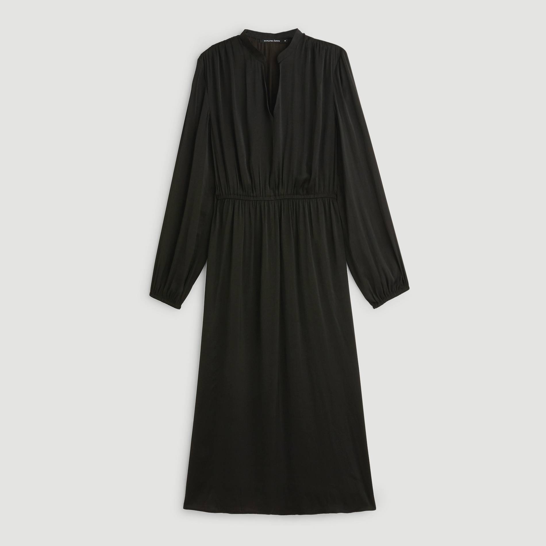 Robe longue effet satine, Noir, large image number 2