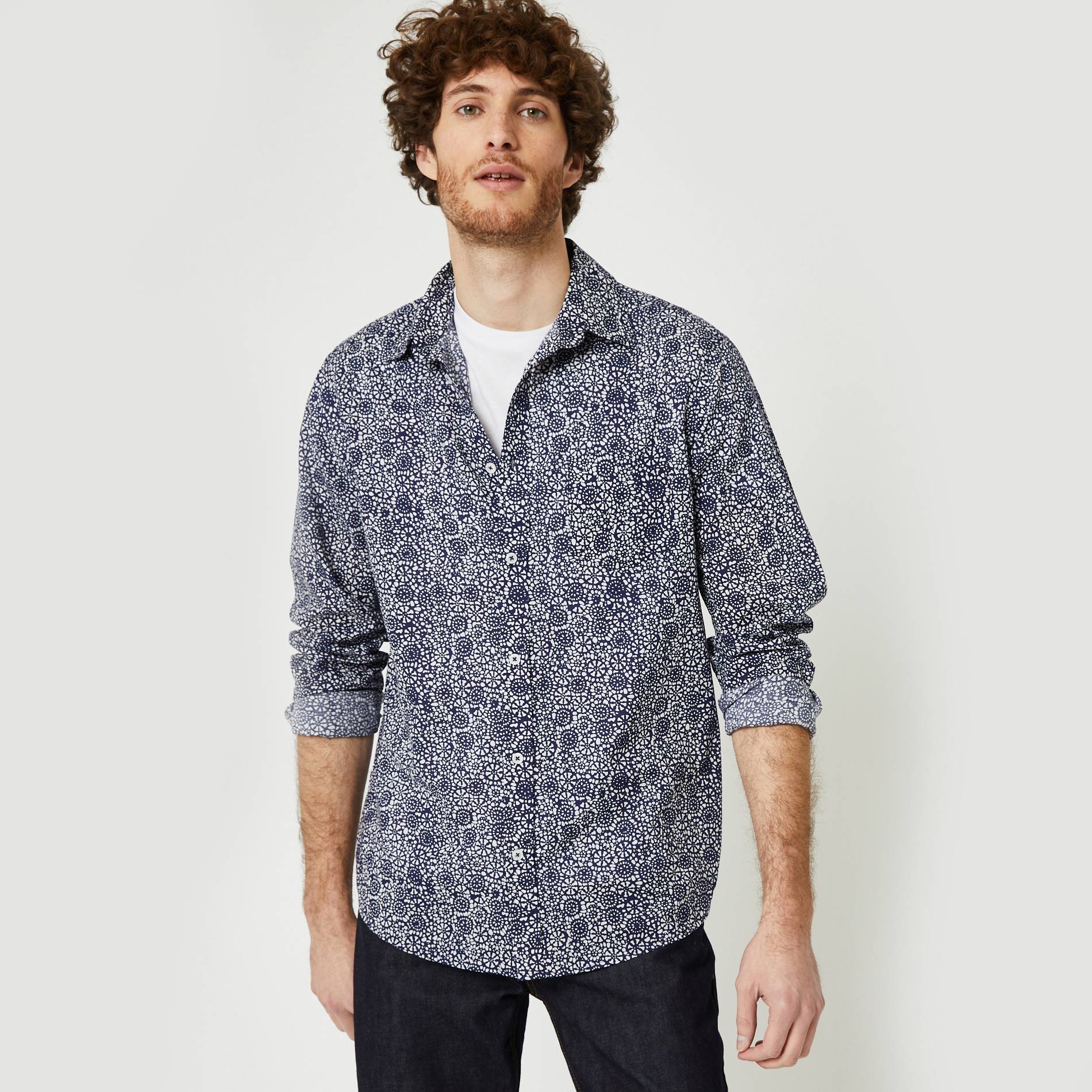 Chemise manches longues imprimée coupe regular, Blanc, large image number 0