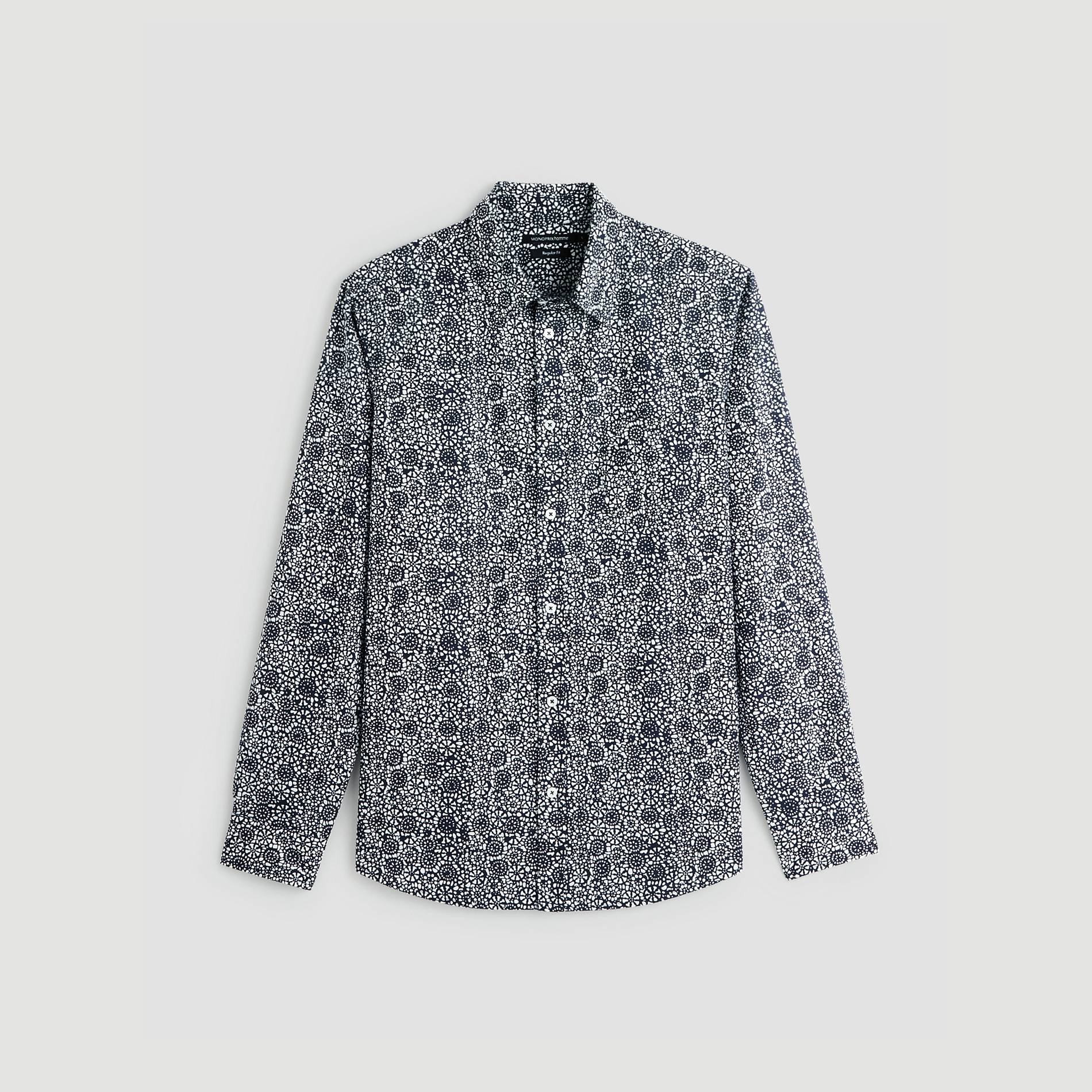 Chemise manches longues imprimée coupe regular, Blanc, large image number 2.0