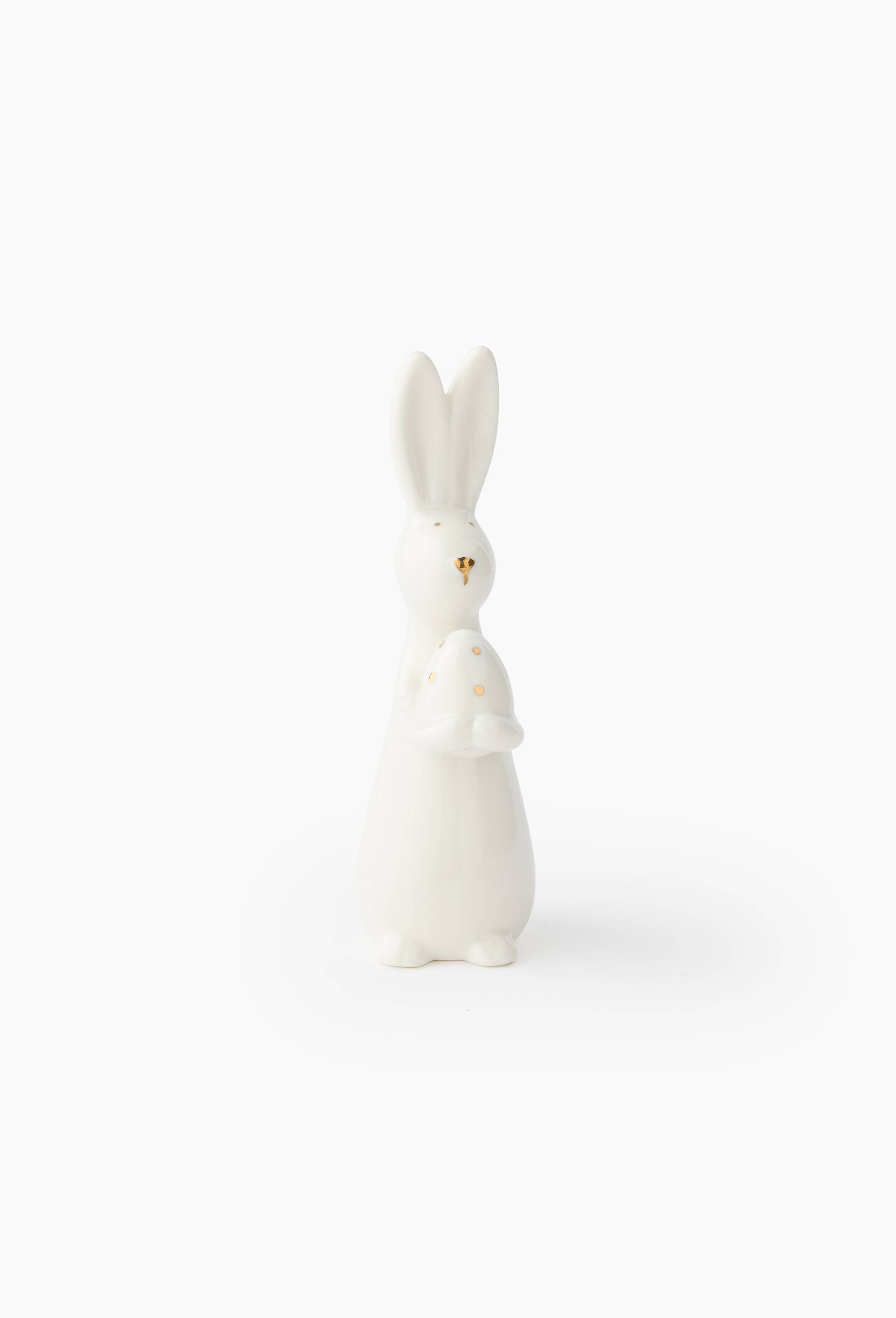 Lapin d&eacute;coratif et son oeuf, en c&eacute;ramique, 7x4.8x16cm, Blanc, large image number 0.0