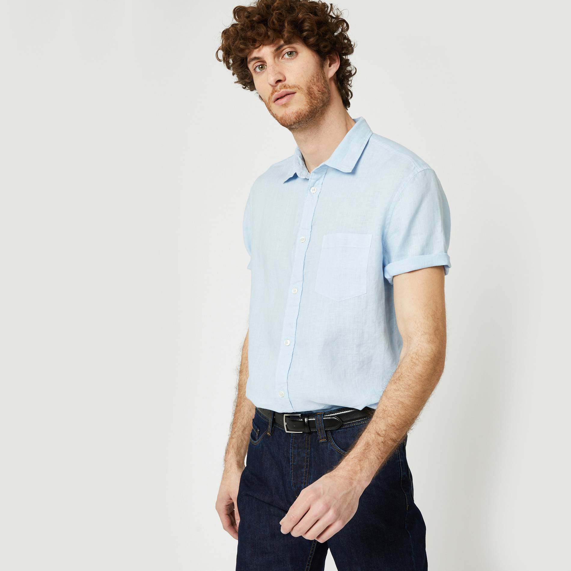 Chemise en lin coupe regular, Bleu pâle, large image number 0