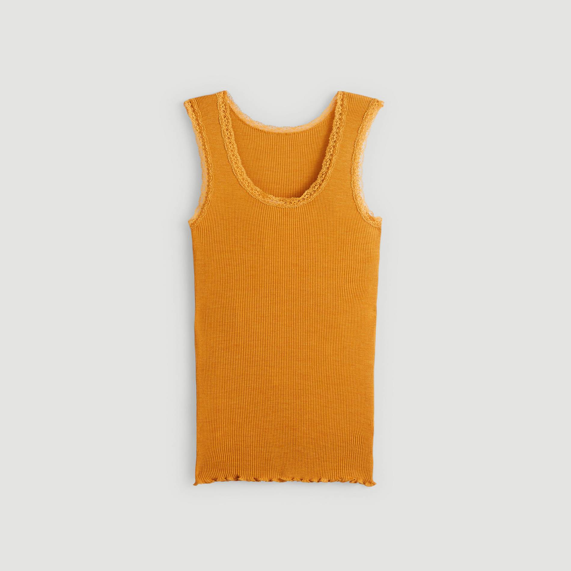 T-shirt debardeur en laine et soie, Safran, large image number 2.0