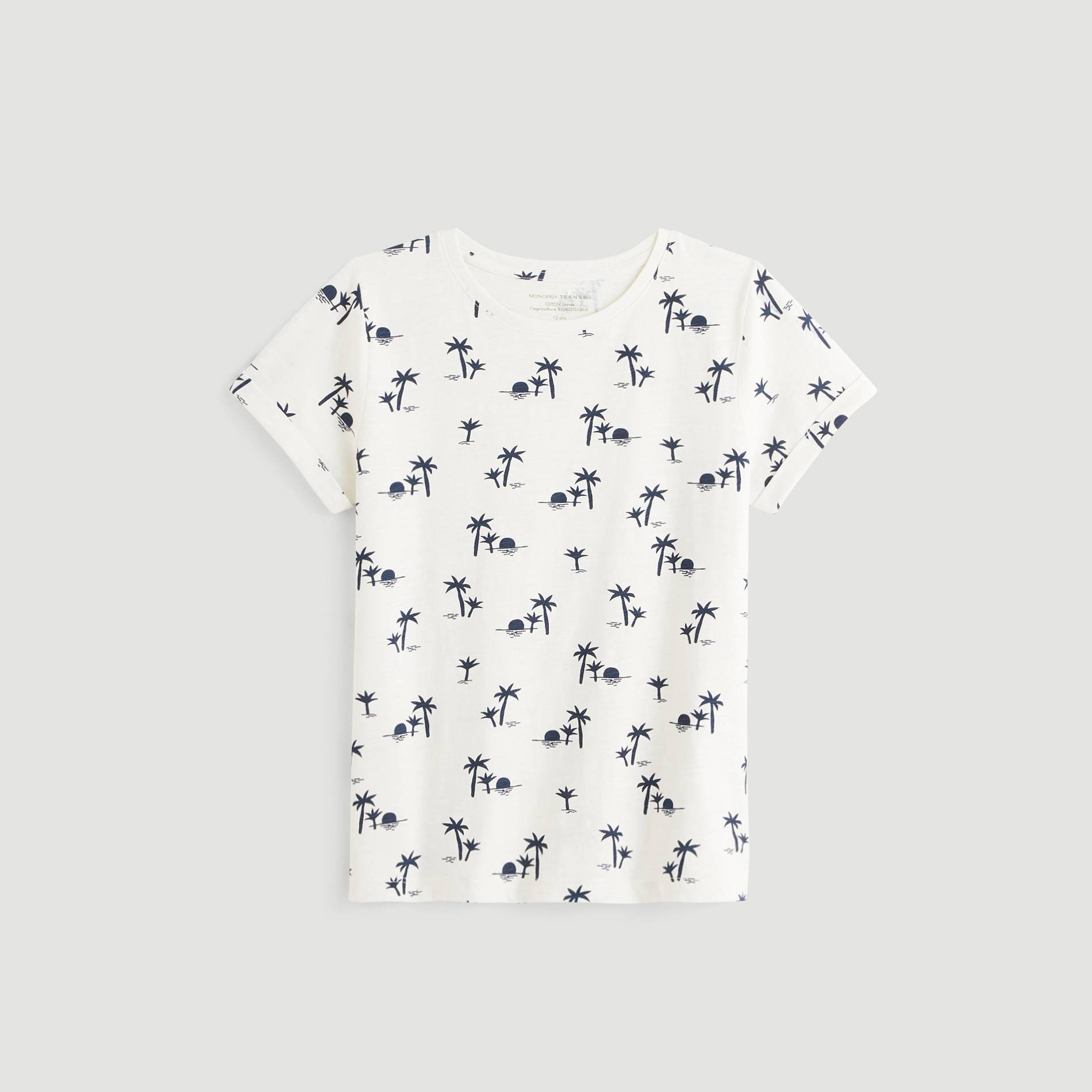 T-shirt manches courtes imprimé en coton BIO, Ecru, large image number 1