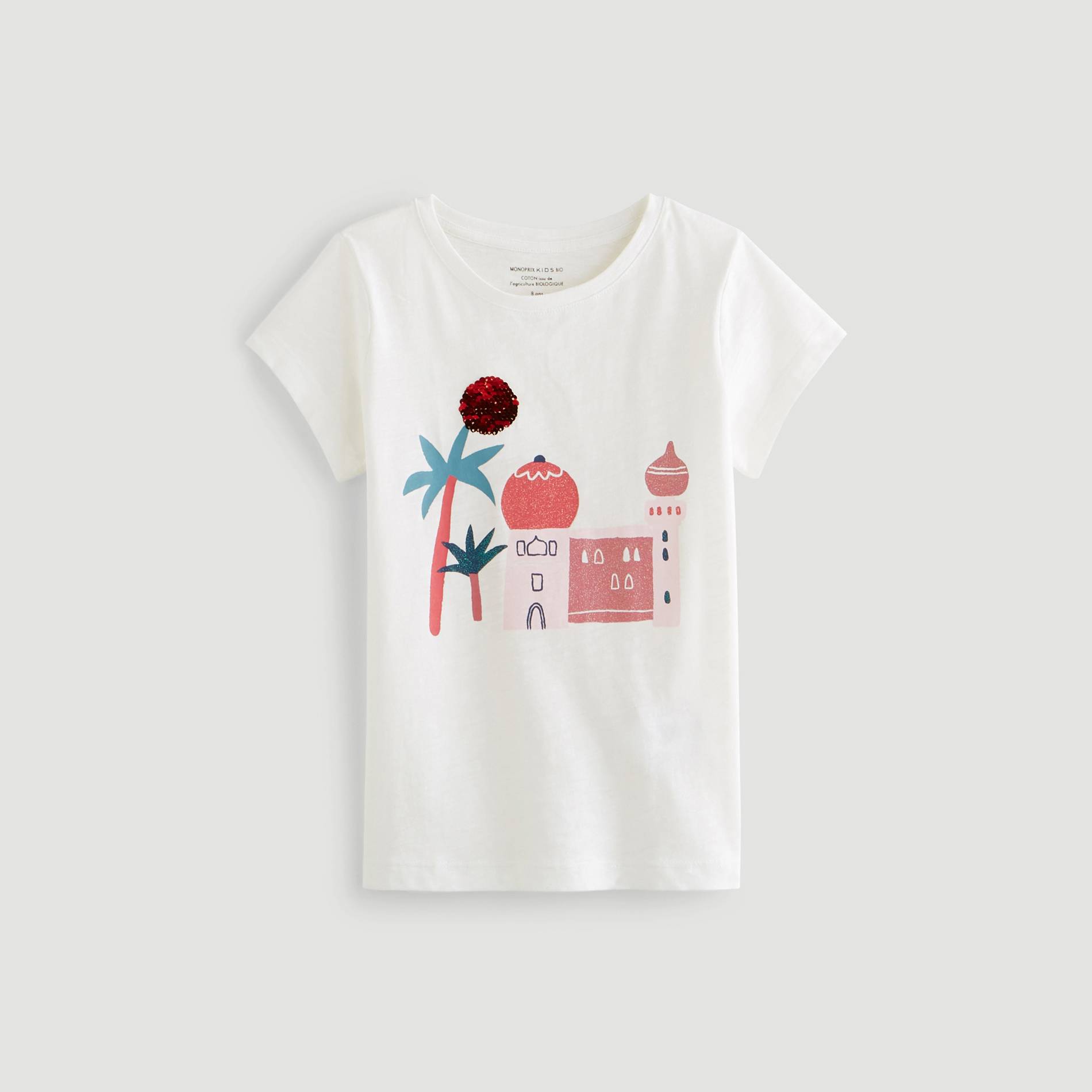 T-shirt manches courtes en coton BIO, Ecru, large image number 0.0