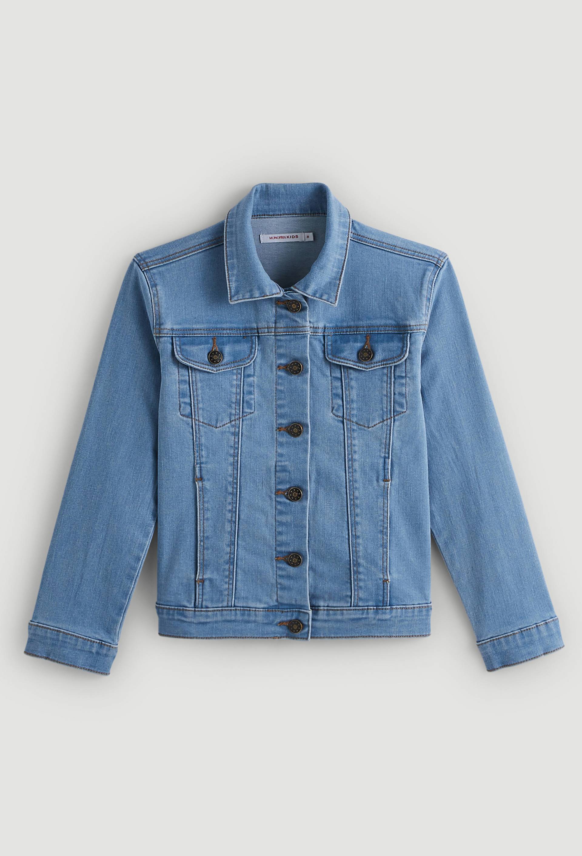Veste en jean contenant du coton BIO, certifi&eacute; OEKO-TEX, Bleu clair, large image number 0