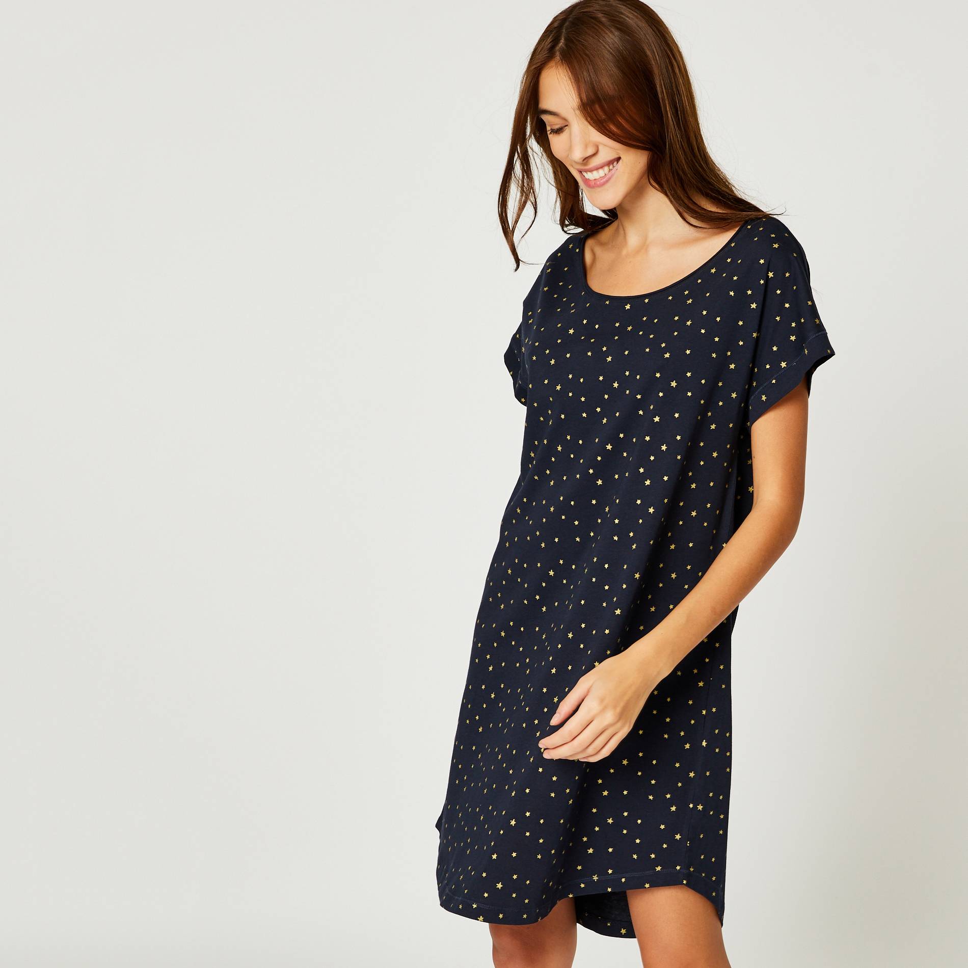 Chemise de nuit imprimee en coton BIO, Bleu marine, large image number 0
