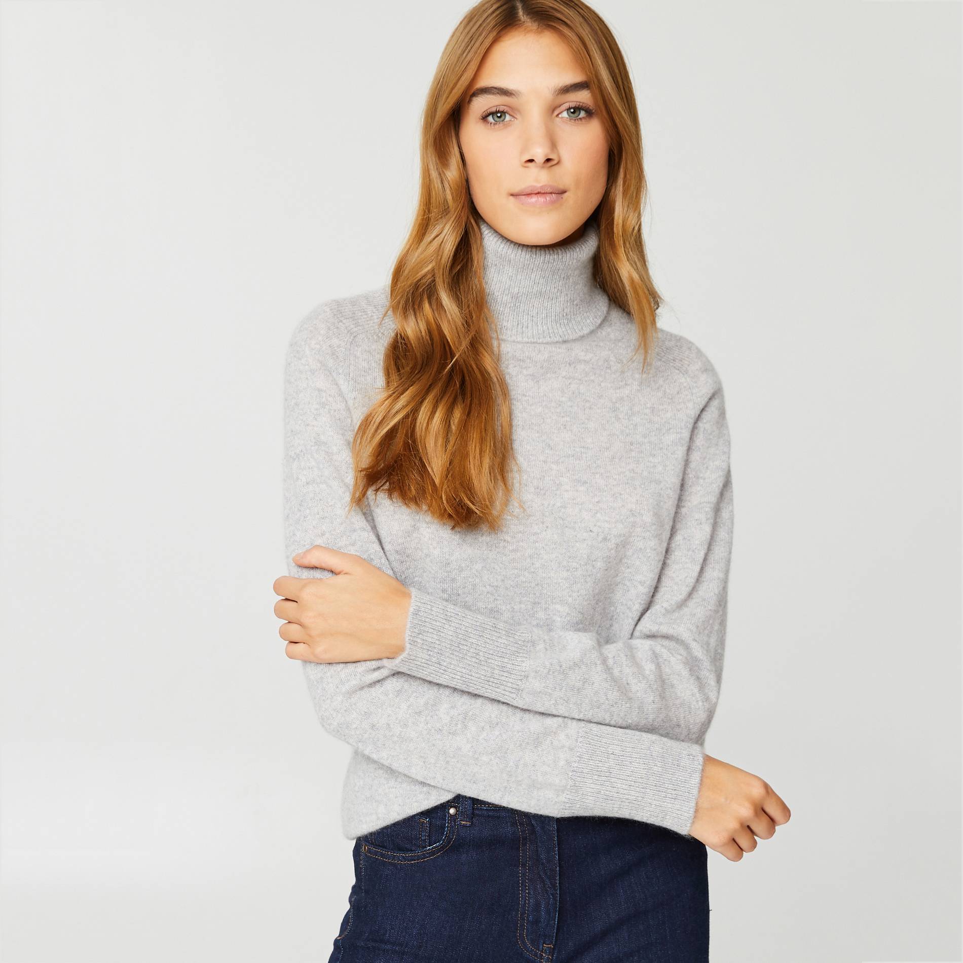 Pull col roule en 100% cachemire, Gris moyen, large image number 0