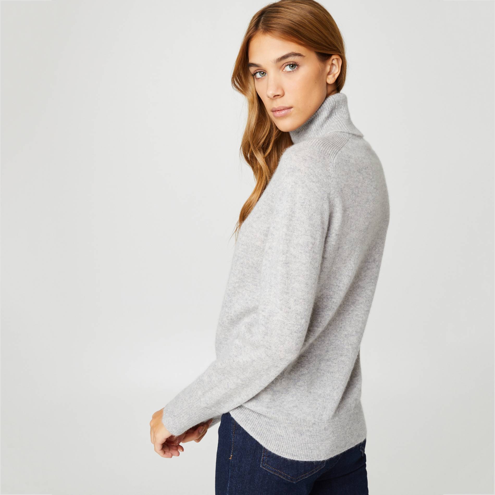 Pull col roule en 100% cachemire, Gris moyen, large image number 1