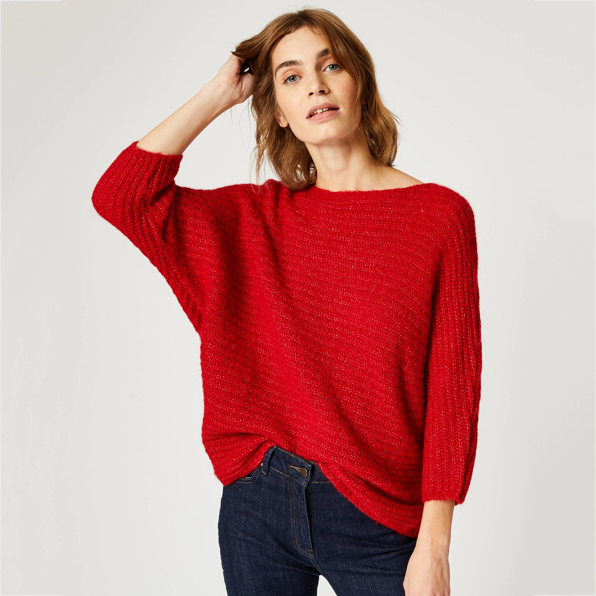 Pull manches 3/4 contenant de l'alpaga, Rouge, large image number 0.0
