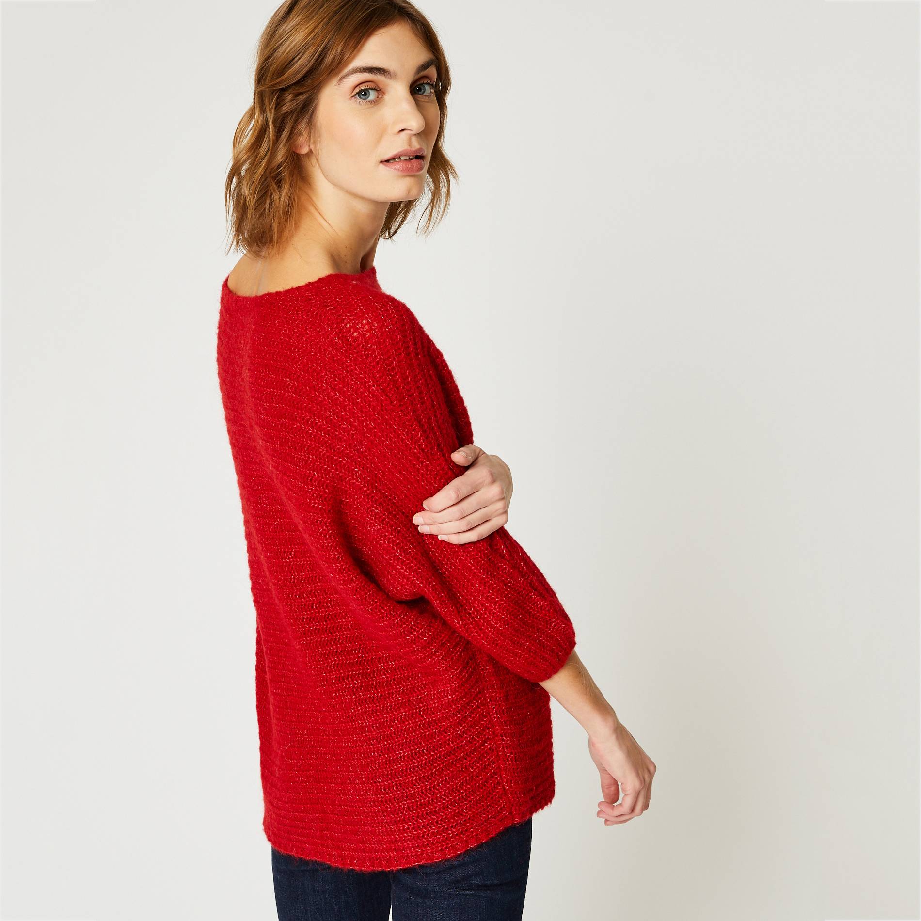 Pull manches 3/4 contenant de l'alpaga, Rouge, large image number 1.0