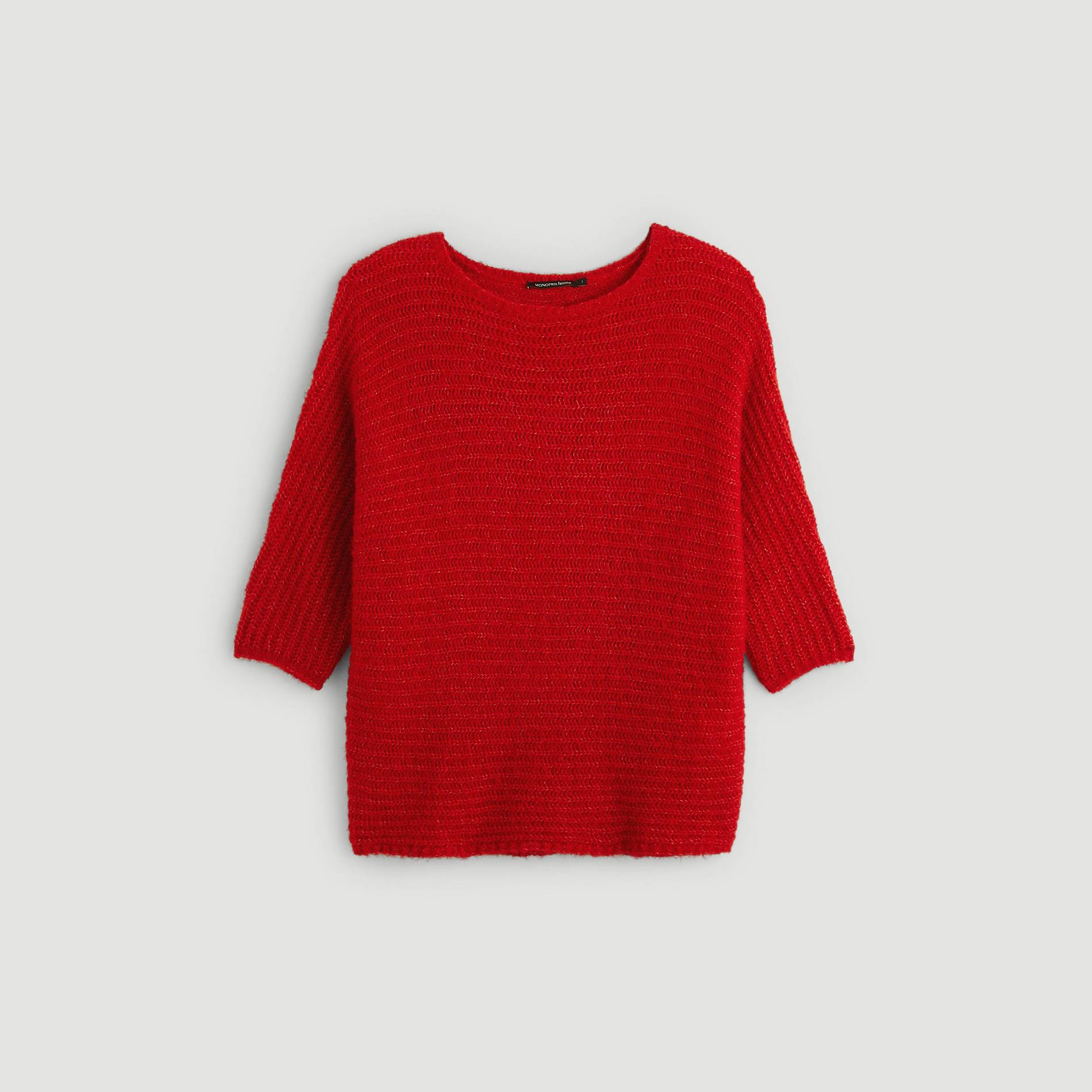Pull manches 3/4 contenant de l'alpaga, Rouge, large image number 2.0