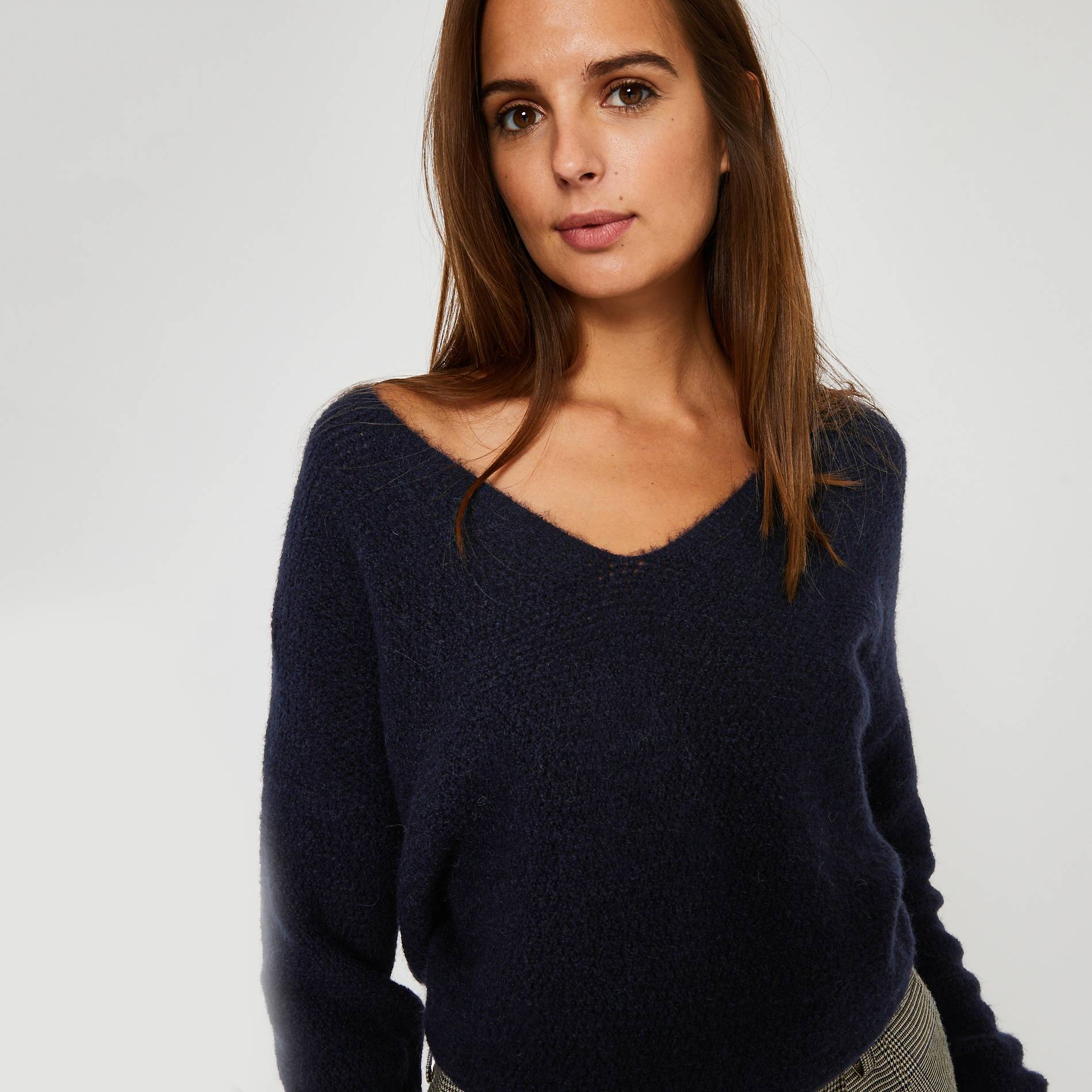 Pull col V, Bleu marine, large image number 0