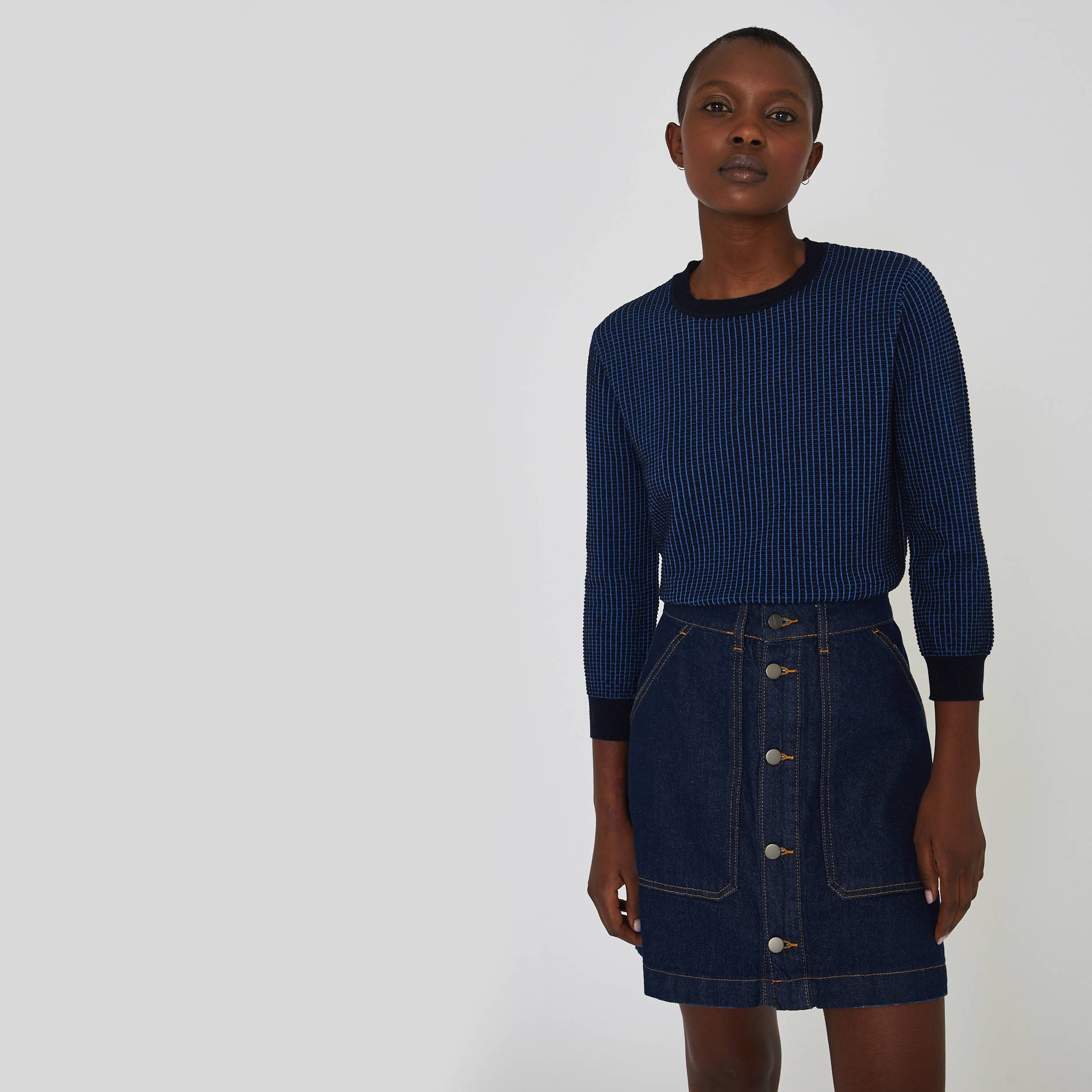 Pull en coton bicolore, Bleu marine, large image number 0
