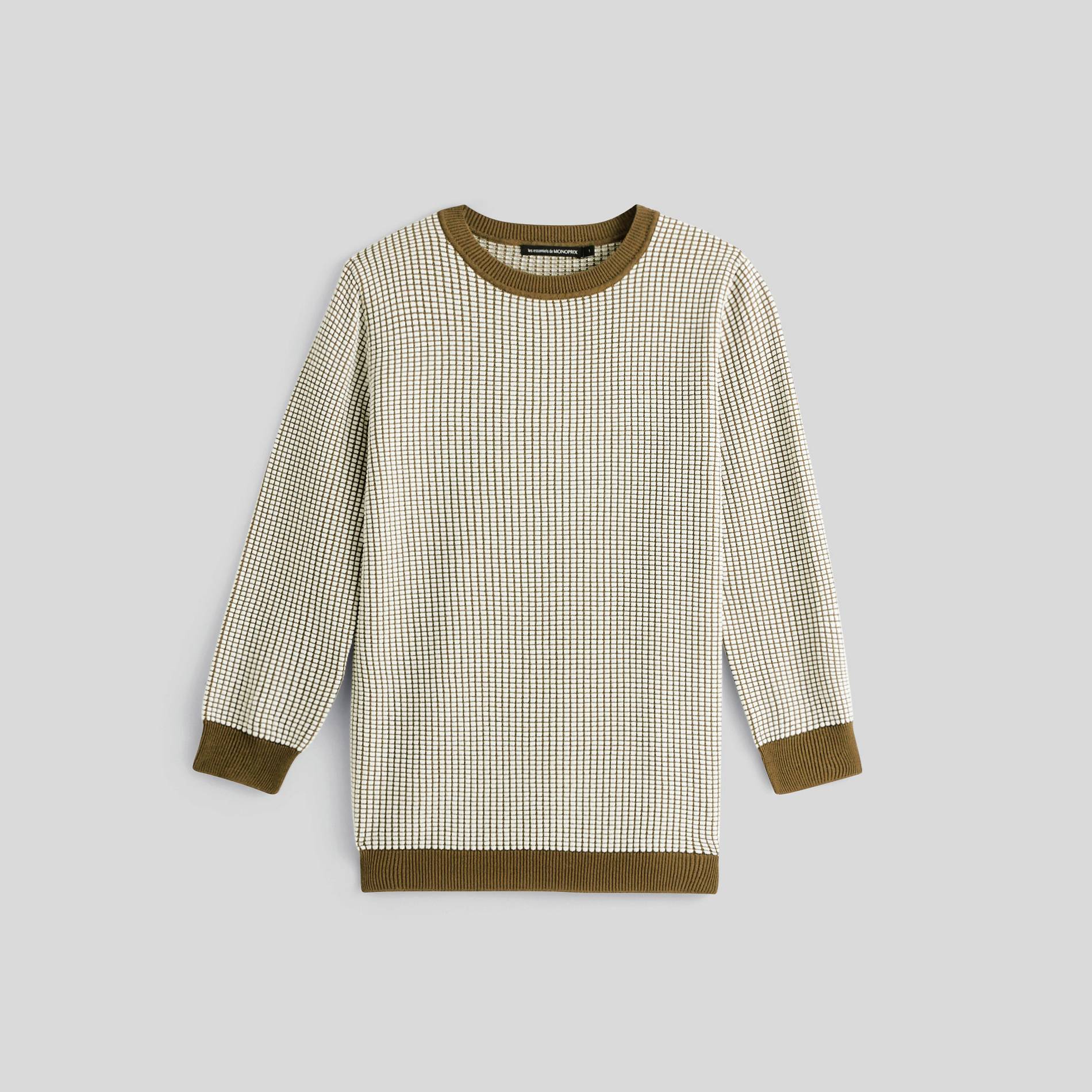 Pull en coton bicolore, Kaki, large image number 2.0