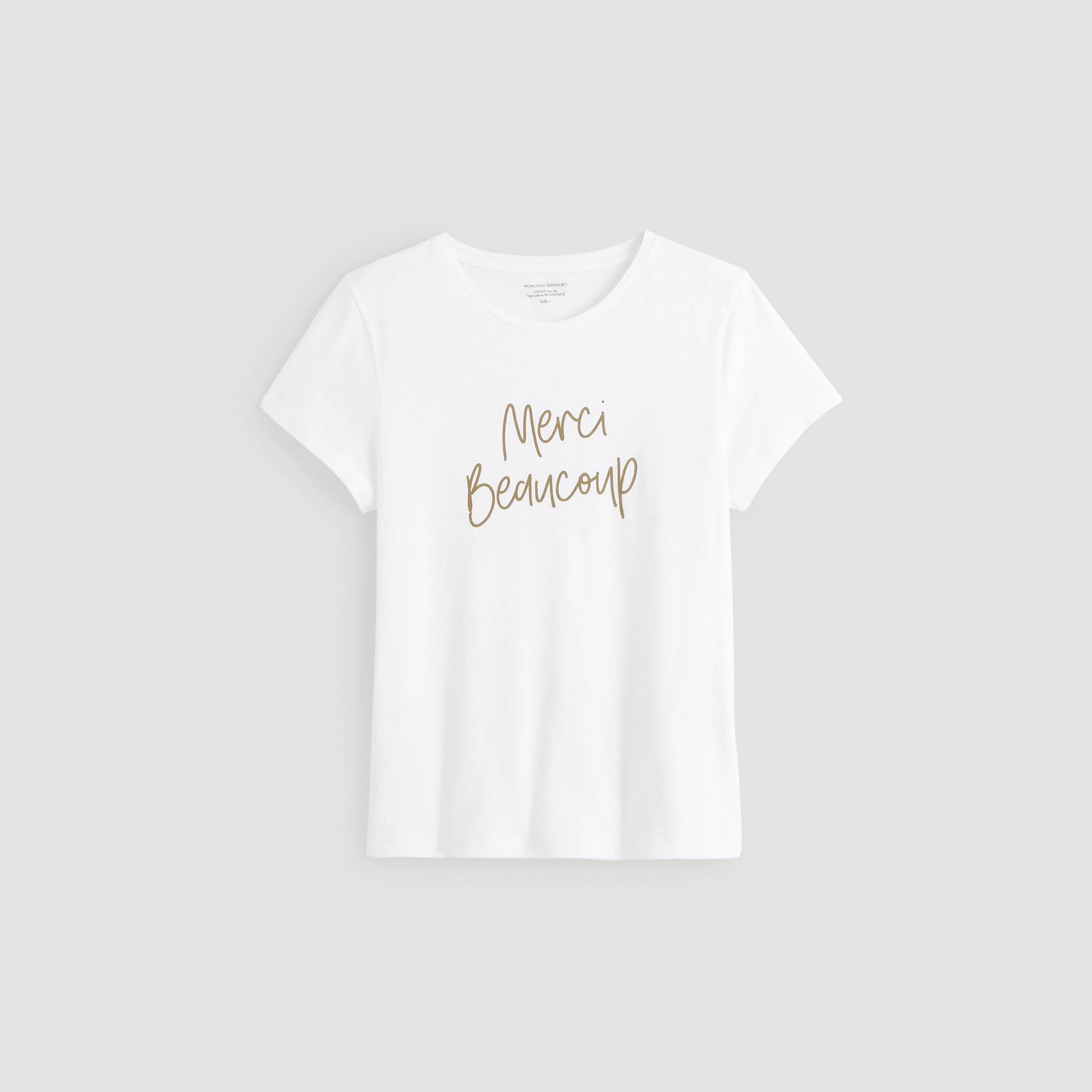 T-shirt manches courtes BIO à message, Blanc, large image number 2