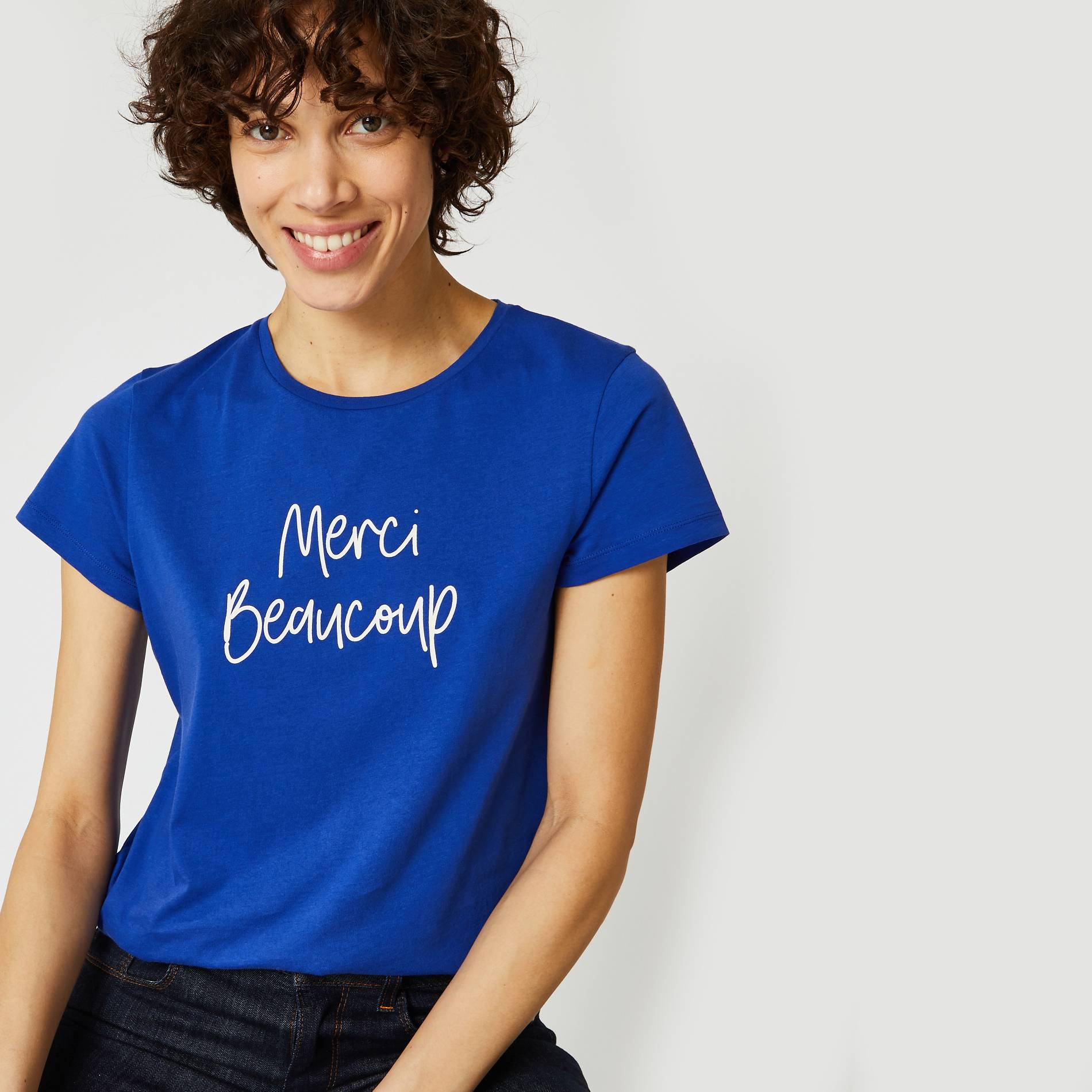 T-shirt manches courtes BIO à message, Cobalt, large image number 0