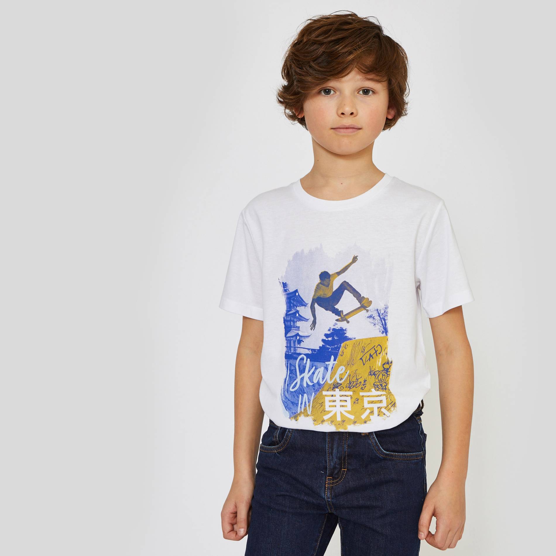 T-shirt manches courtes imprimé en coton BIO, Blanc, large image number 0.0