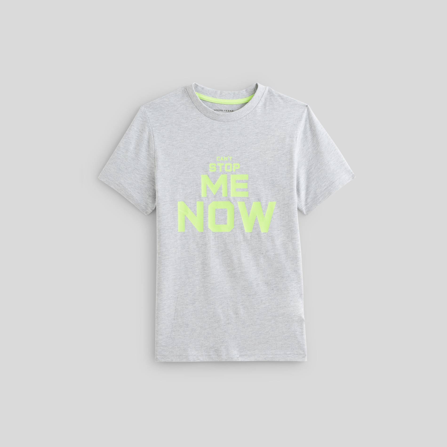 T-shirt manches courtes imprimé en coton BIO - Monoprix Fit, Gris clair, large image number 0