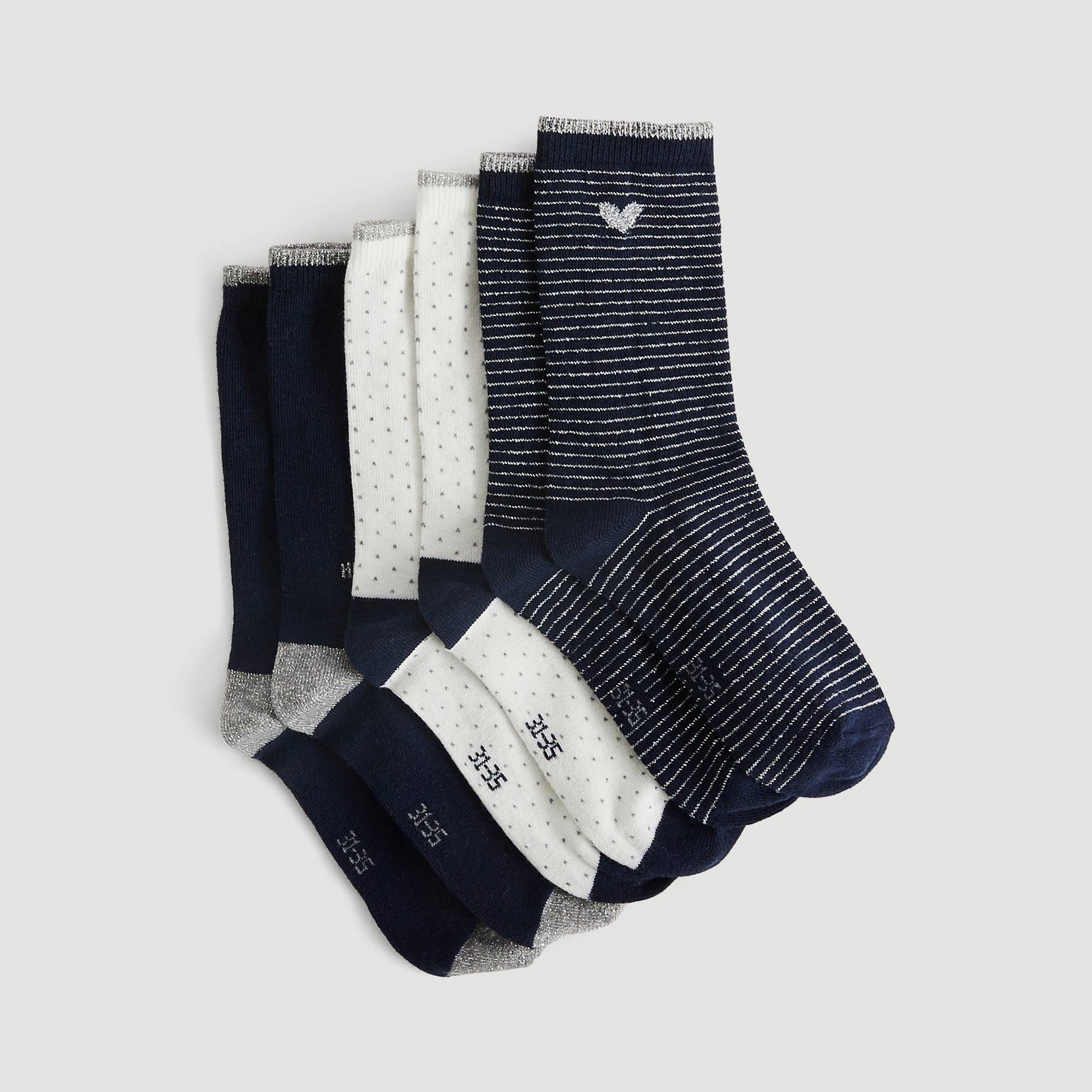 Lot de 3 paires de chaussettes imprimées brillantes, Bleu marine, large image number 0.0