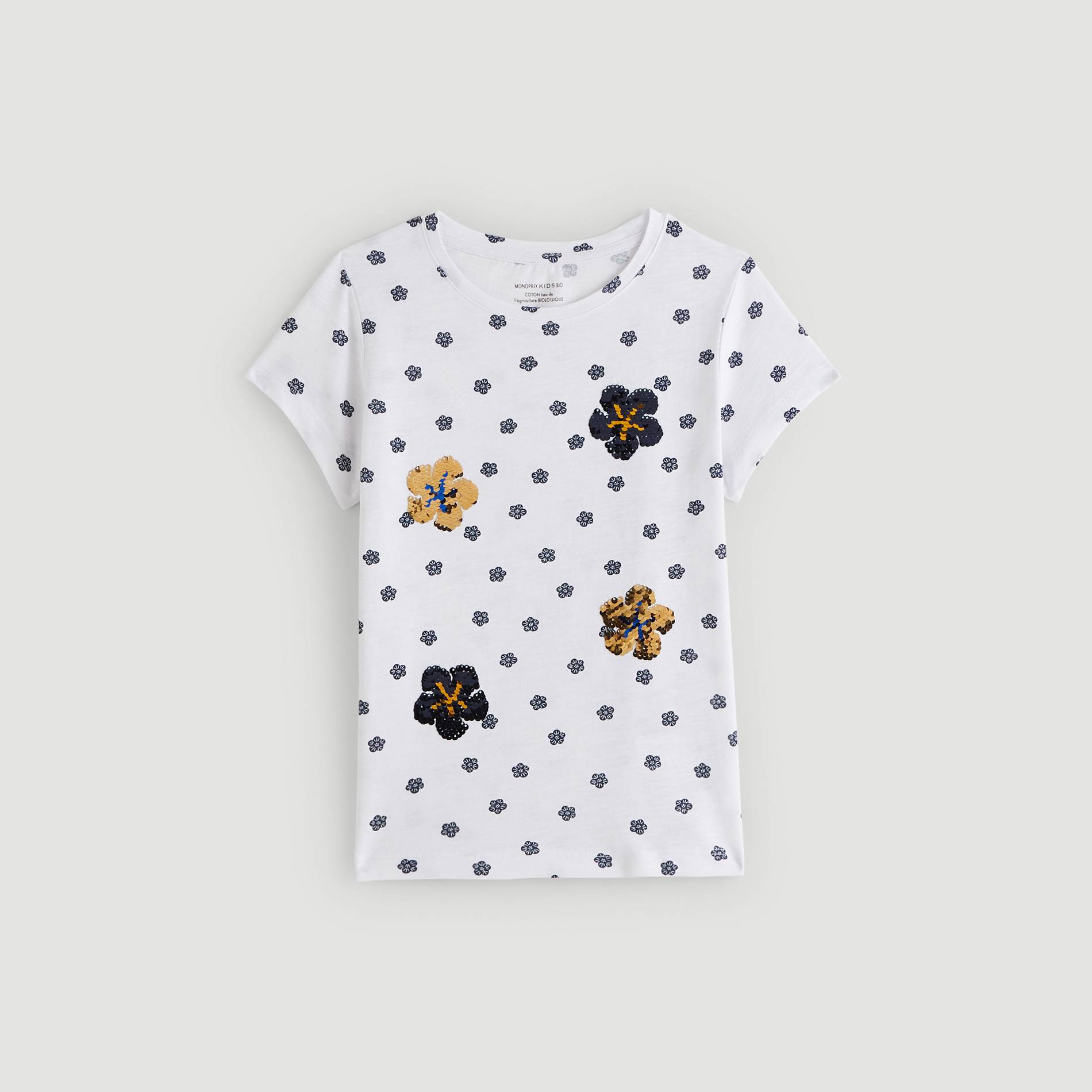T-shirt manches courtes imprimé en coton BIO, Blanc, large image number 0.0