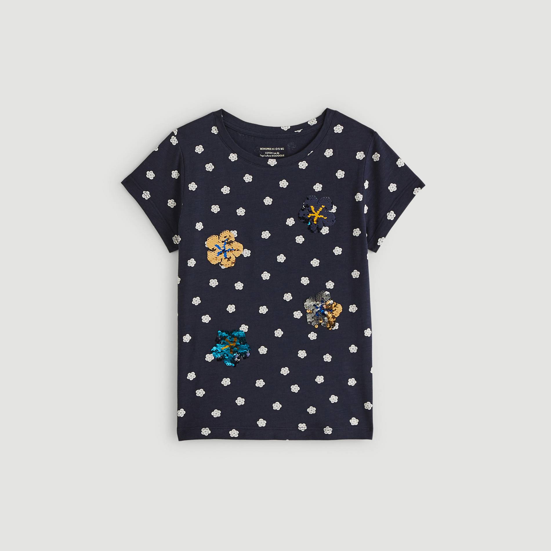T-shirt manches courtes imprimé en coton BIO, Bleu marine, large image number 0.0