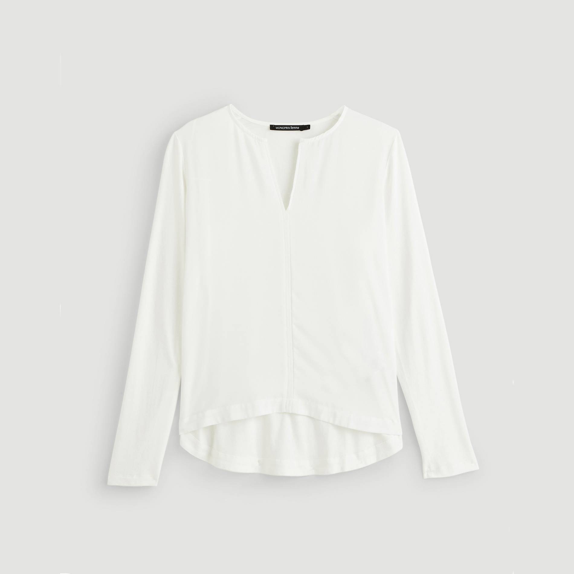 T-shirt bi-matières, Ecru, large image number 2