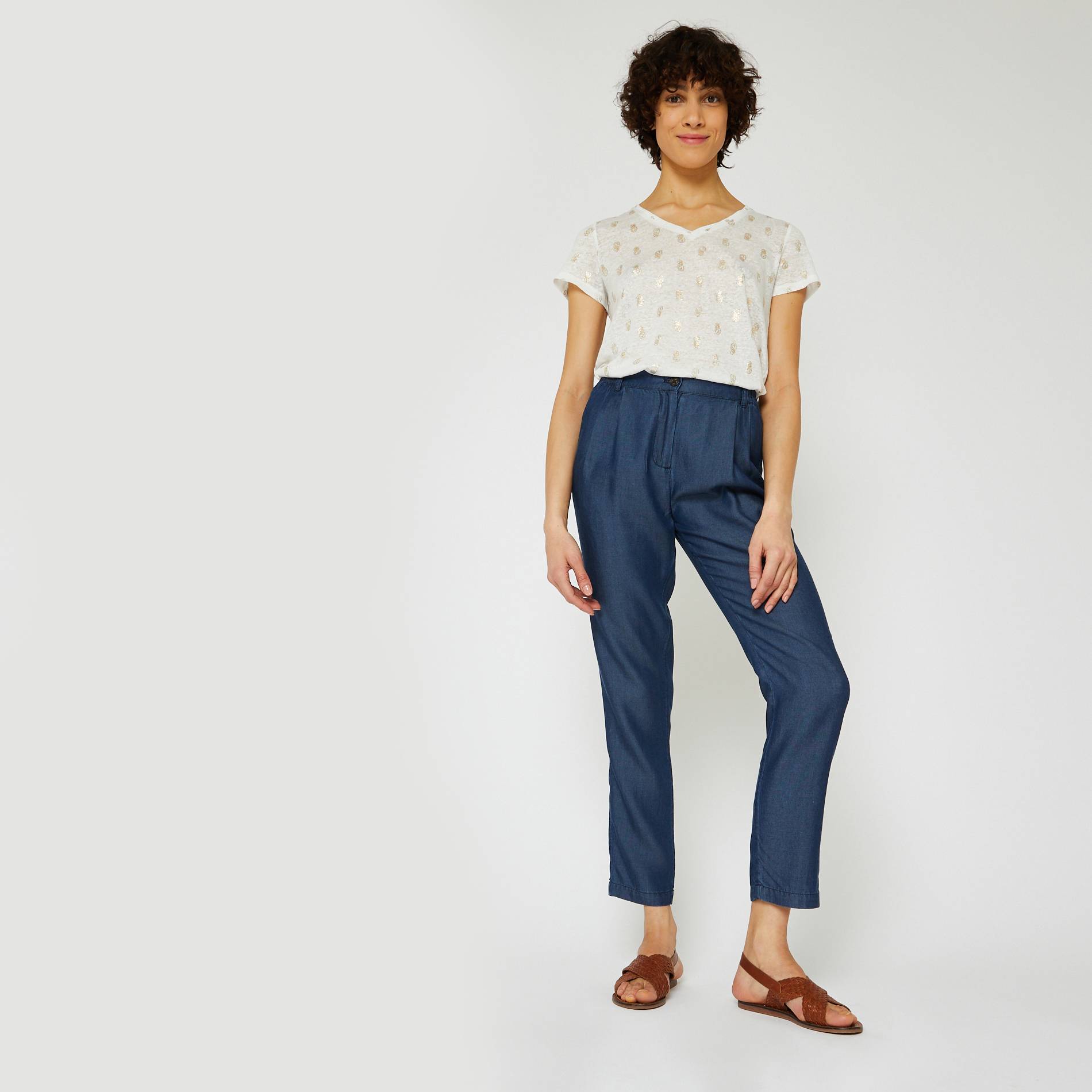 Pantalon carotte en lyocell, Bleu gris, large image number 0.0