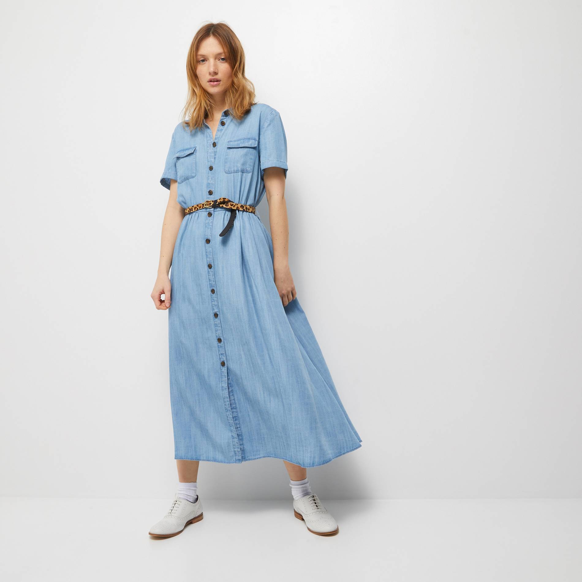 Robe chemise fluide à manches courtes en lyocell, Bleu foncé, large image number 0.0