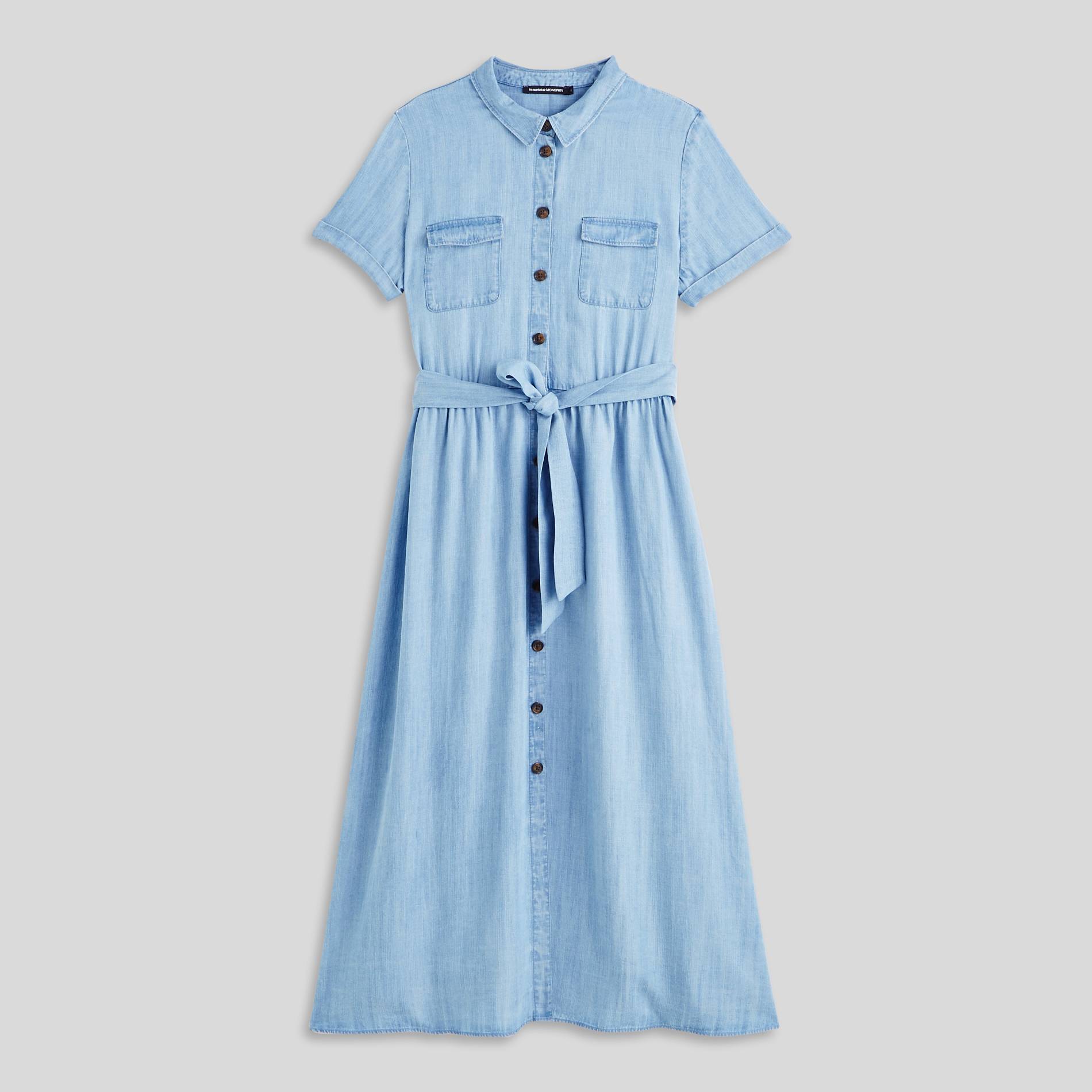 Robe chemise fluide à manches courtes en lyocell, Bleu foncé, large image number 2.0