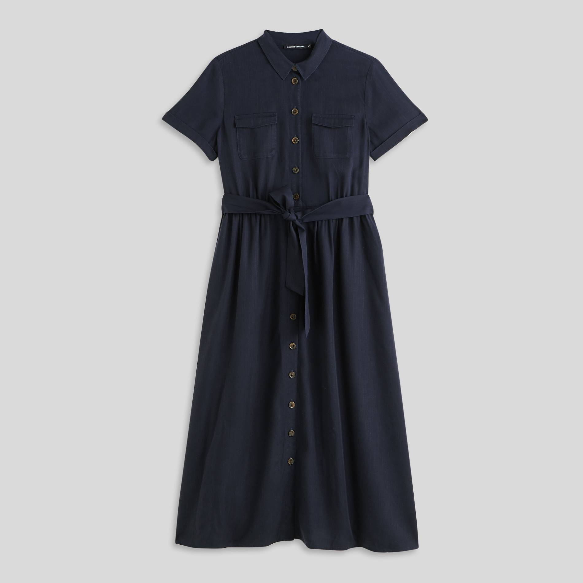 Robe chemise fluide à manches courtes en lyocell, Bleu foncé, large image number 2