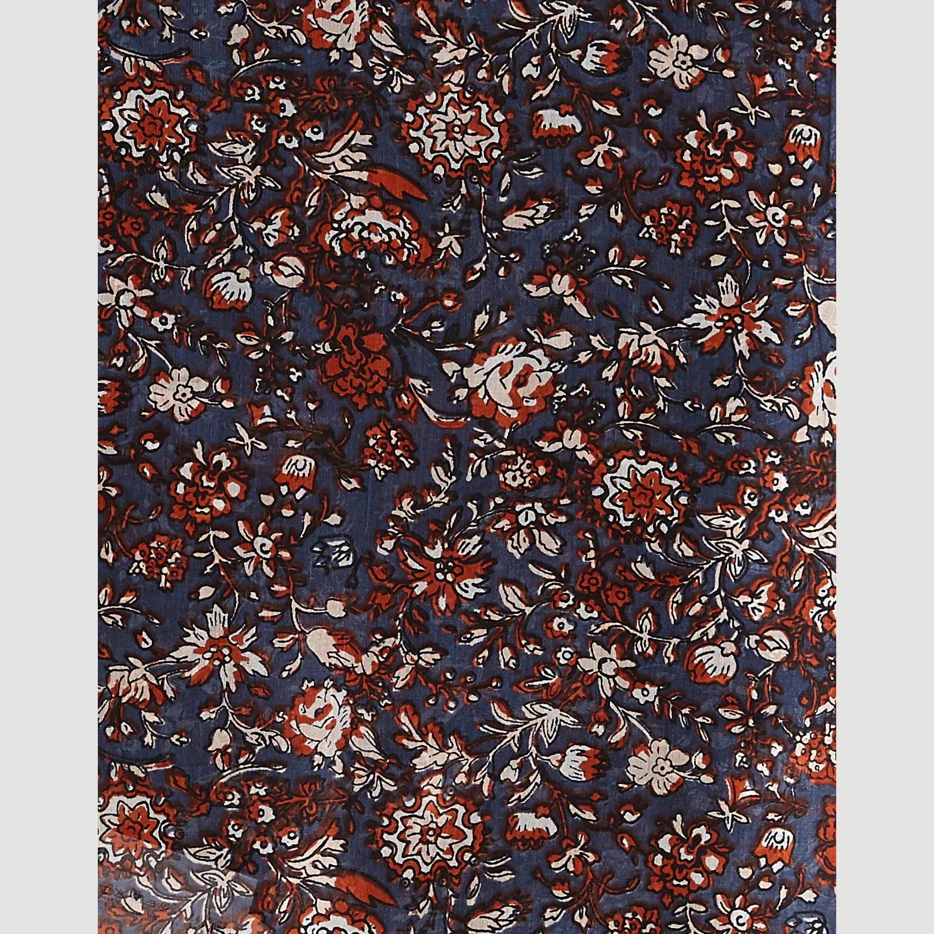 Etole en soie imprimé fleurs, Indigo, large image number 2