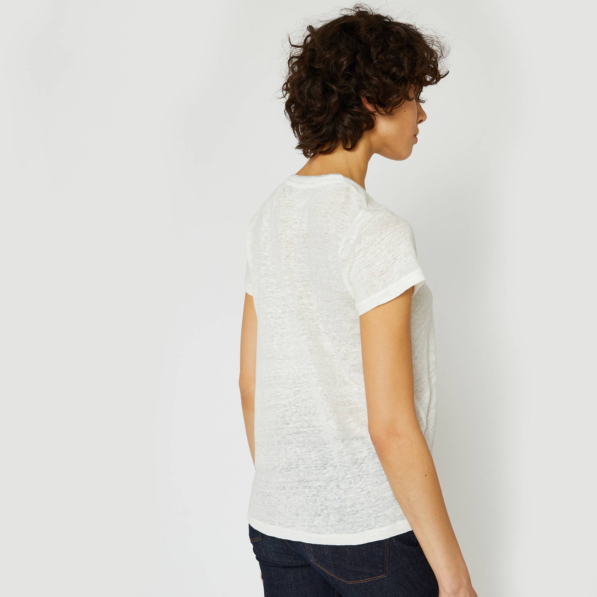 T-shirt col V, Blanc, large image number 1