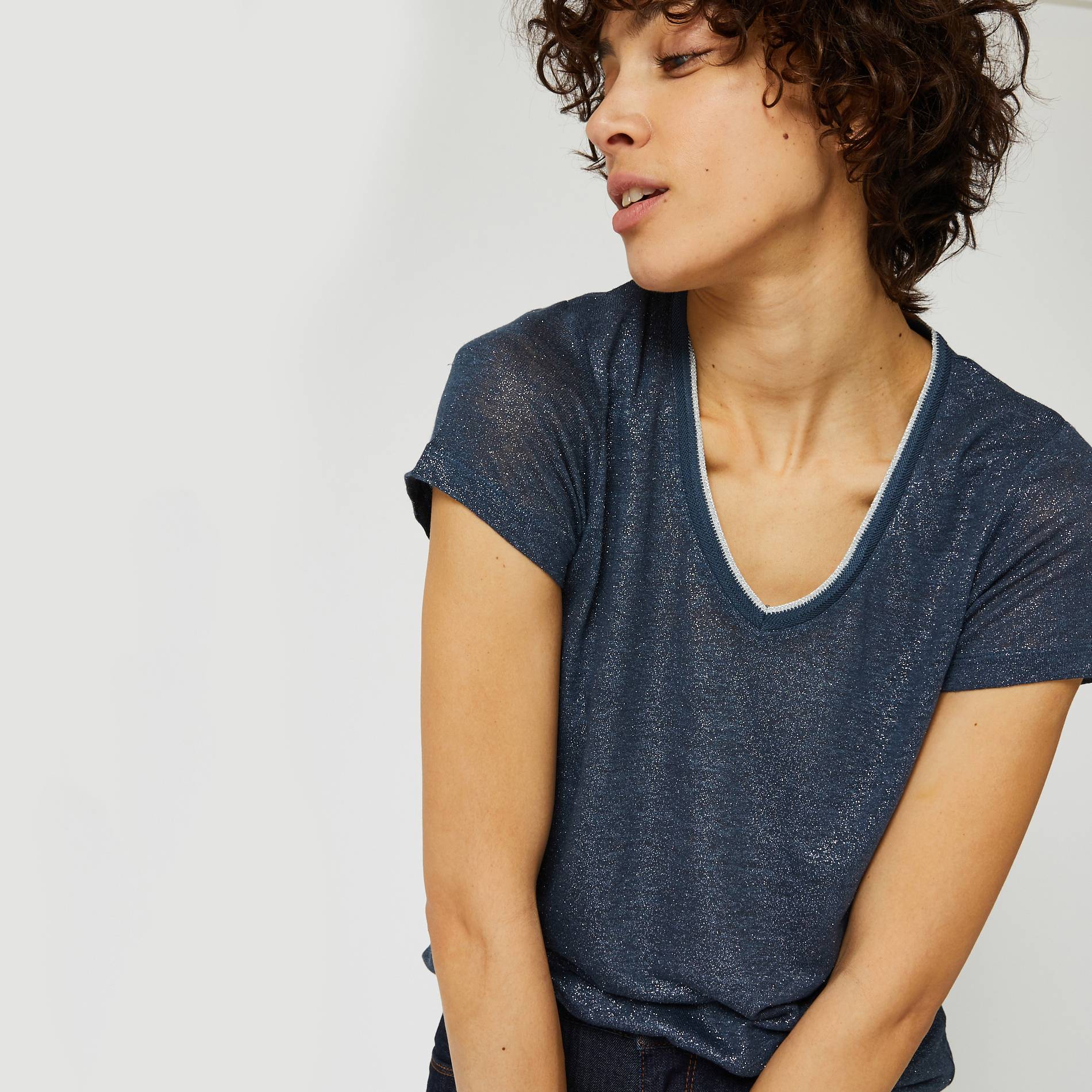 T-shirt col V, Indigo, large image number 0