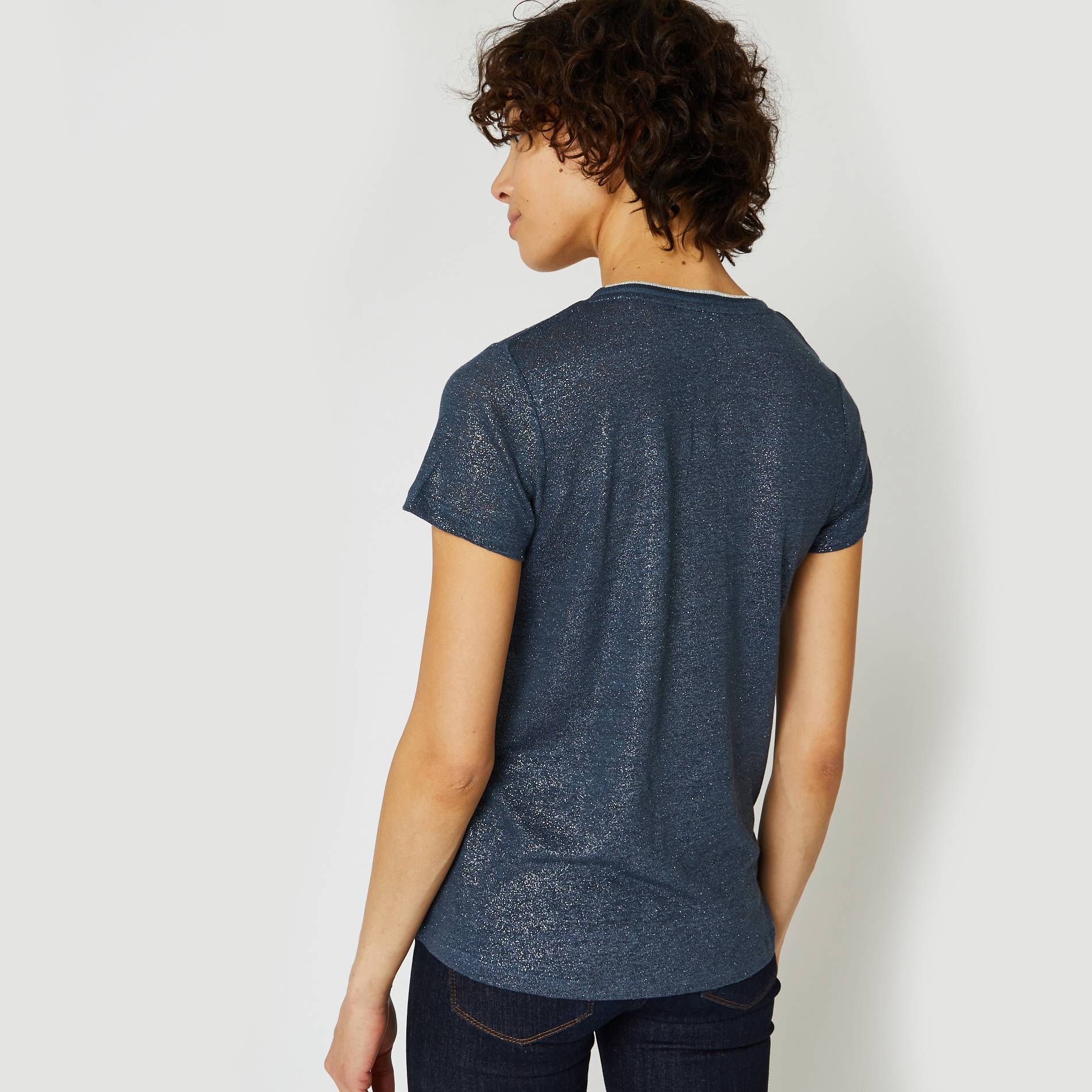 T-shirt col V, Indigo, large image number 1