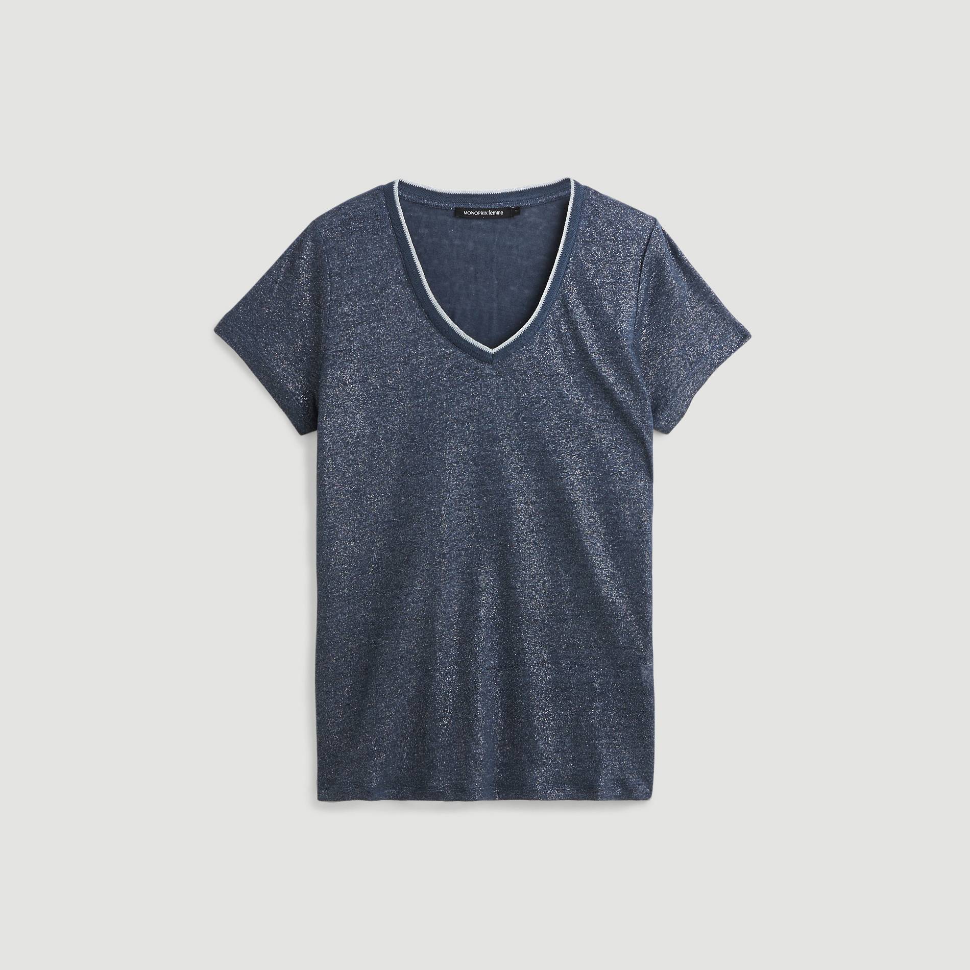 T-shirt col V, Indigo, large image number 2