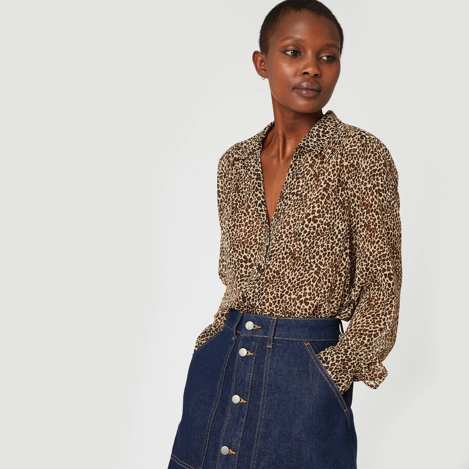Blouse boutonnée imprimé léopard, Ecru, large image number 0