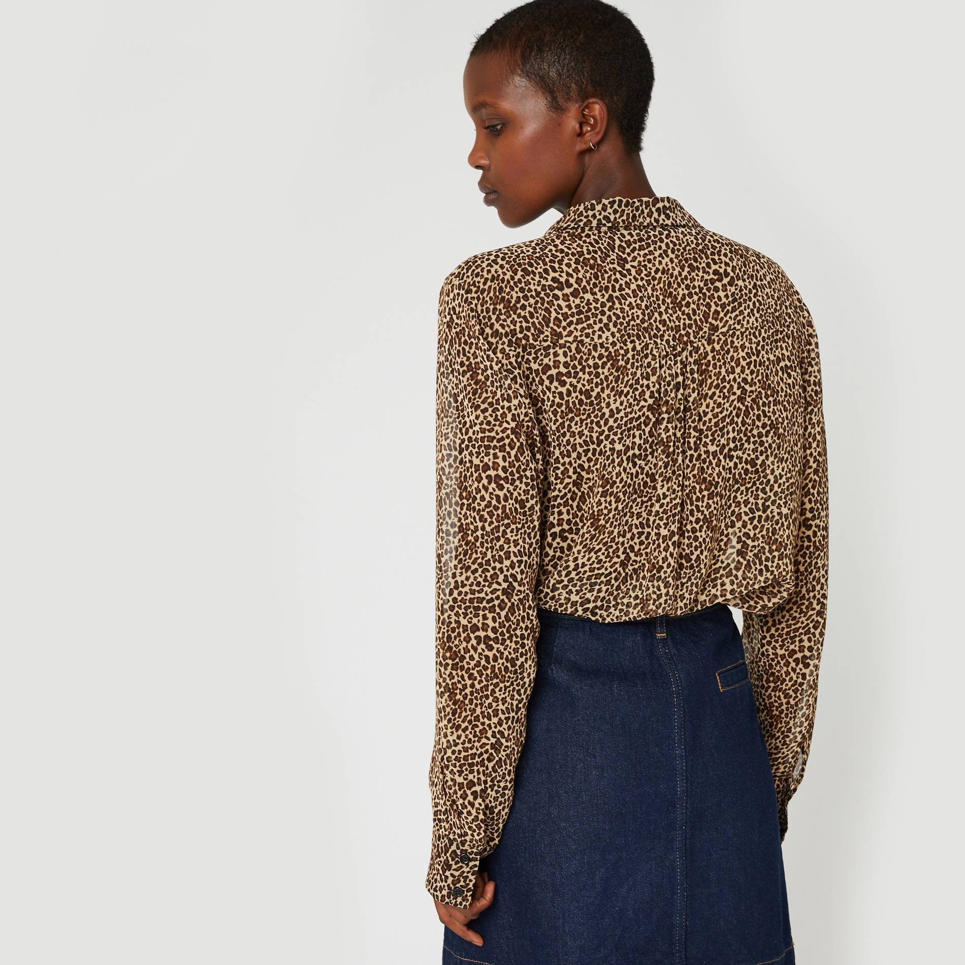 Blouse boutonnée imprimé léopard, Ecru, large image number 1.0