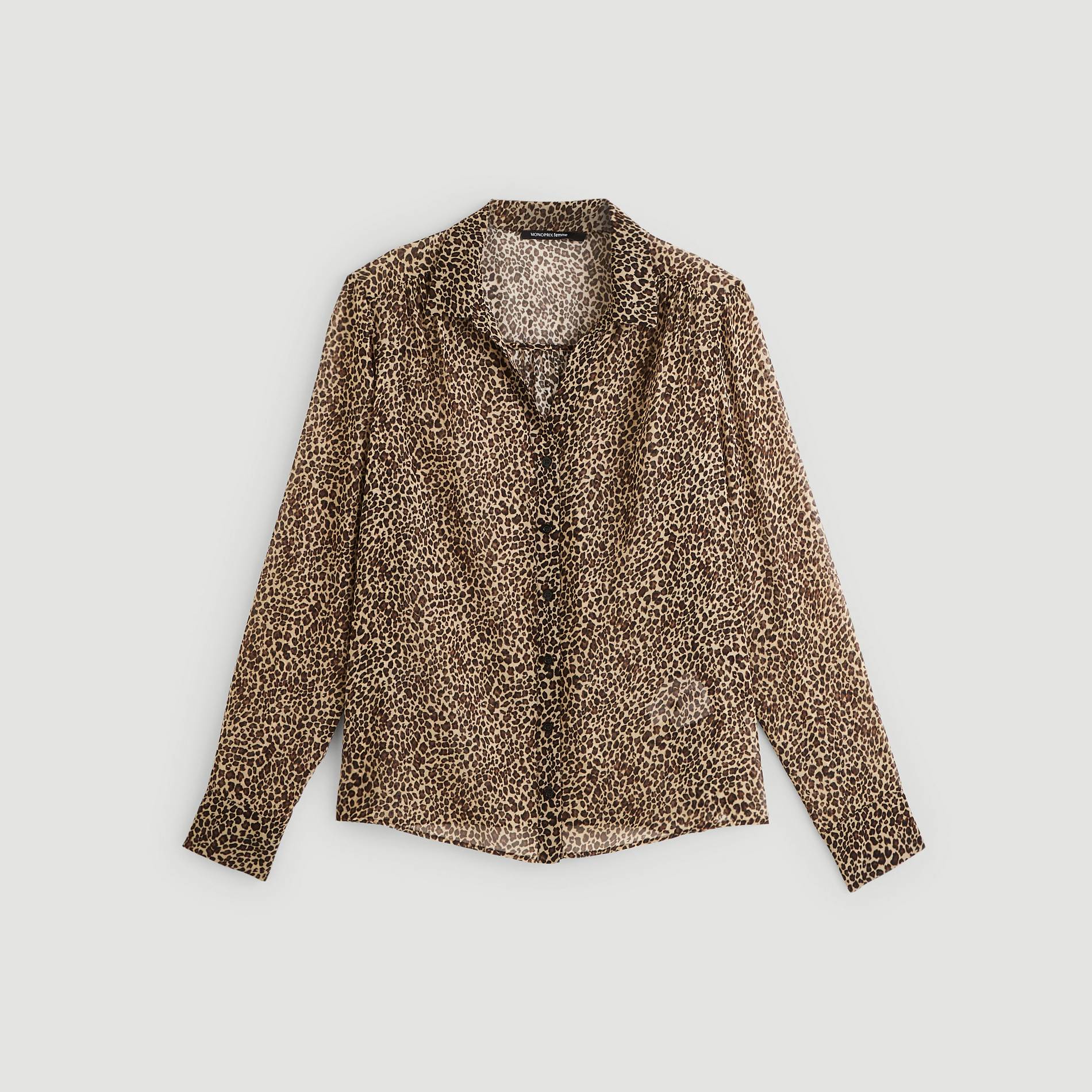Blouse boutonnée imprimé léopard, Ecru, large image number 2