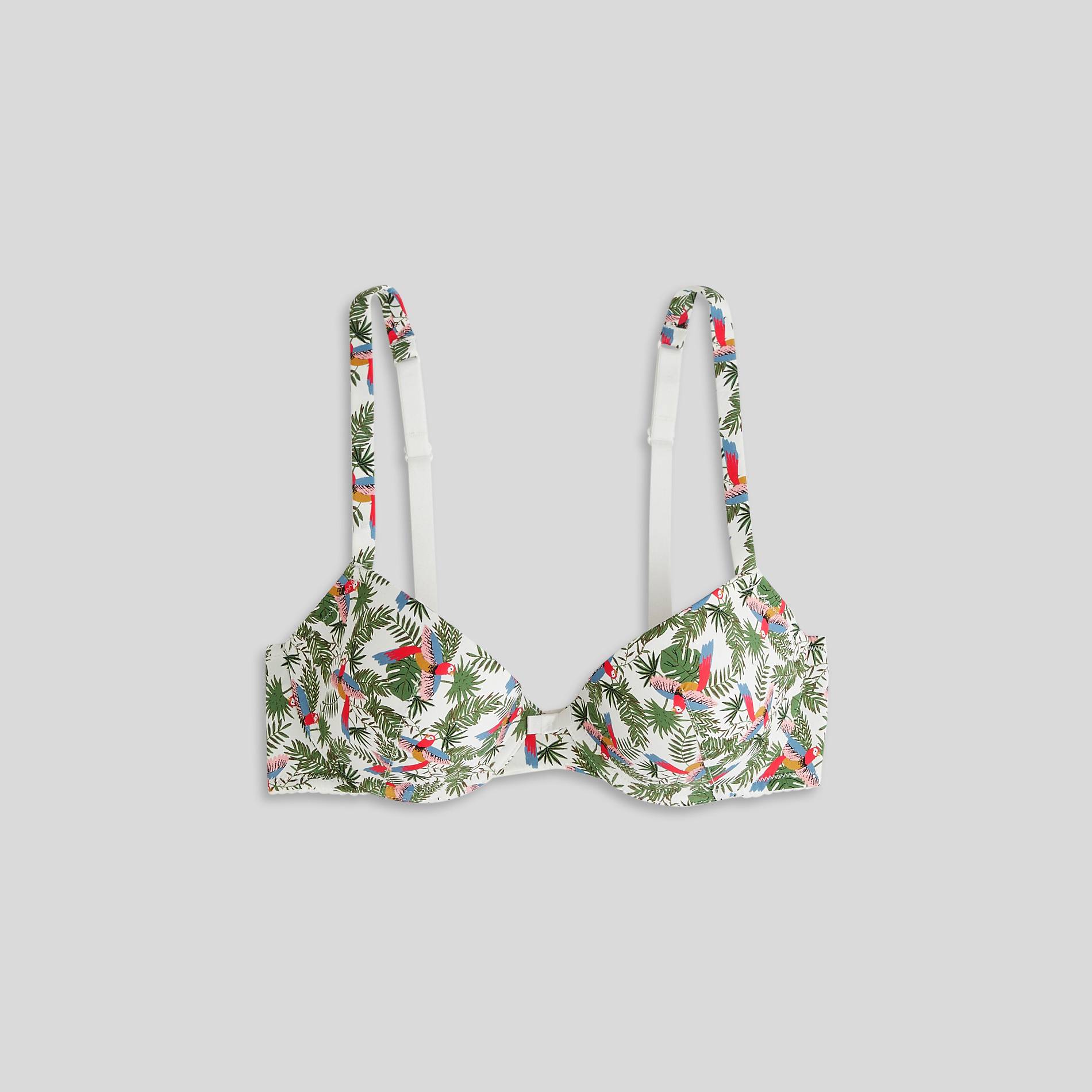 Soutien-gorge corbeille en chiffon imprimé avec coques, Ecru, large image number 2.0