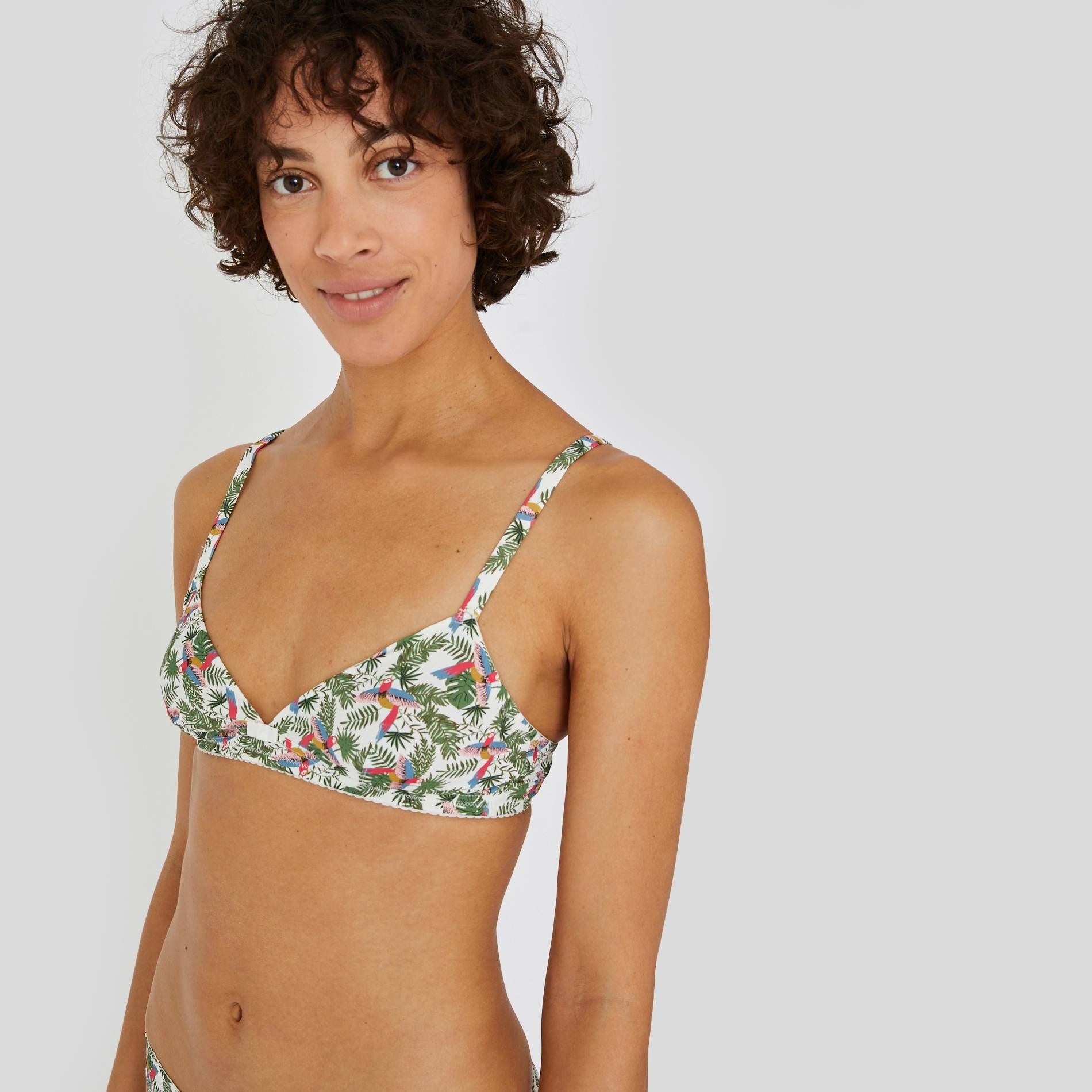 Soutien-gorge triangle imprimé en chiffon imprimé, Ecru, large image number 0.0
