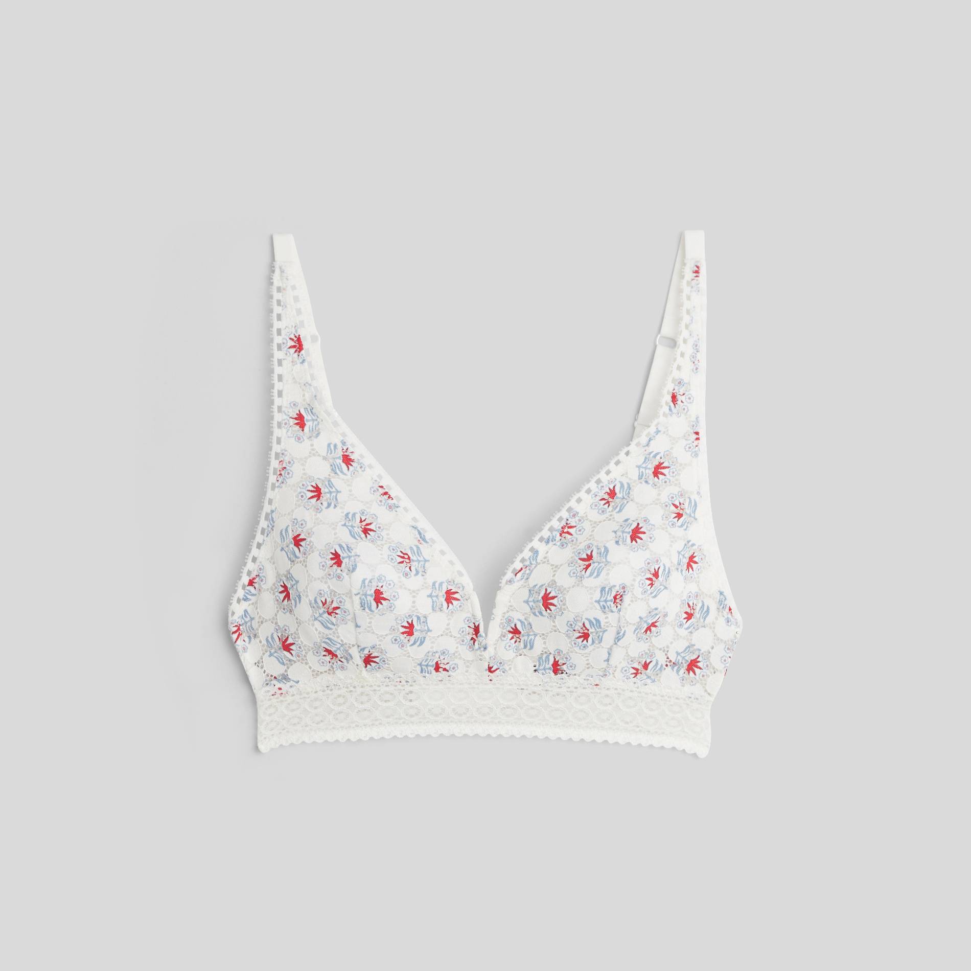 Soutien gorge triangle en dentelle et pois, Ecru, large image number 0.0