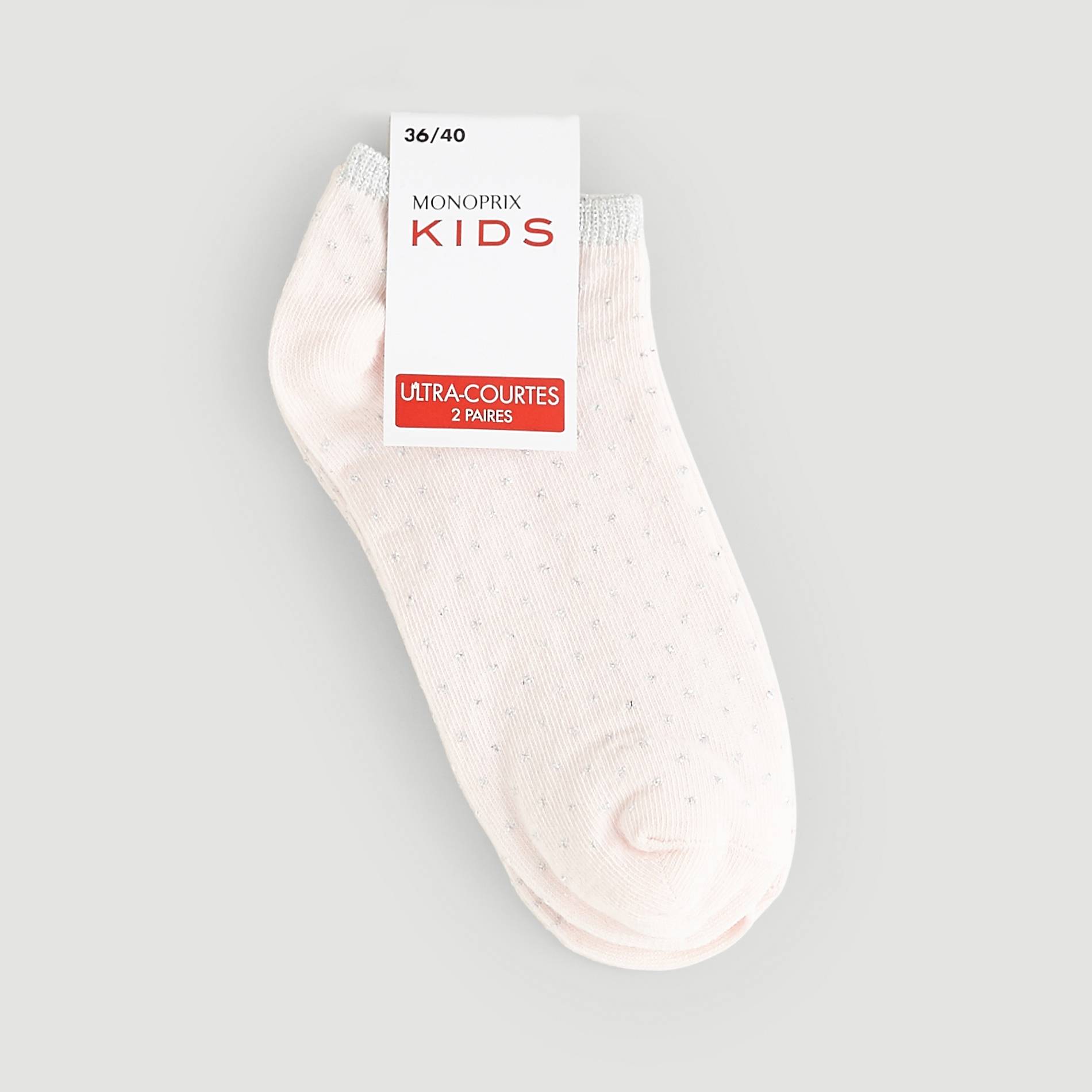 Lot de 2 paires de chaussettes brillantes ultra courtes, Rose, large image number 0