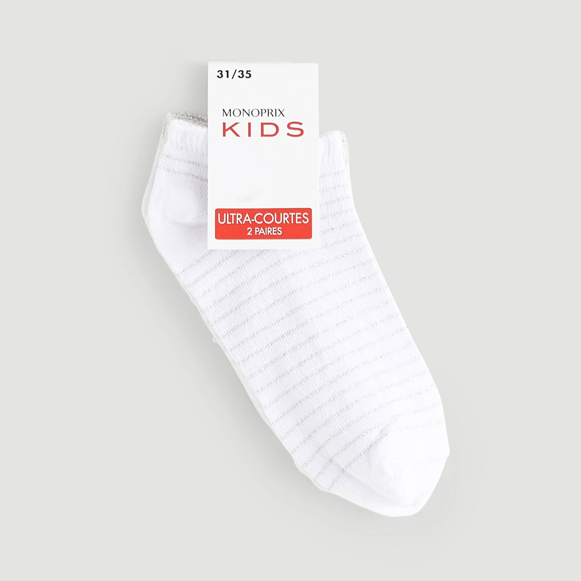 Lot de 2 paires de chaussettes brillantes ultra courtes, Blanc, large image number 0